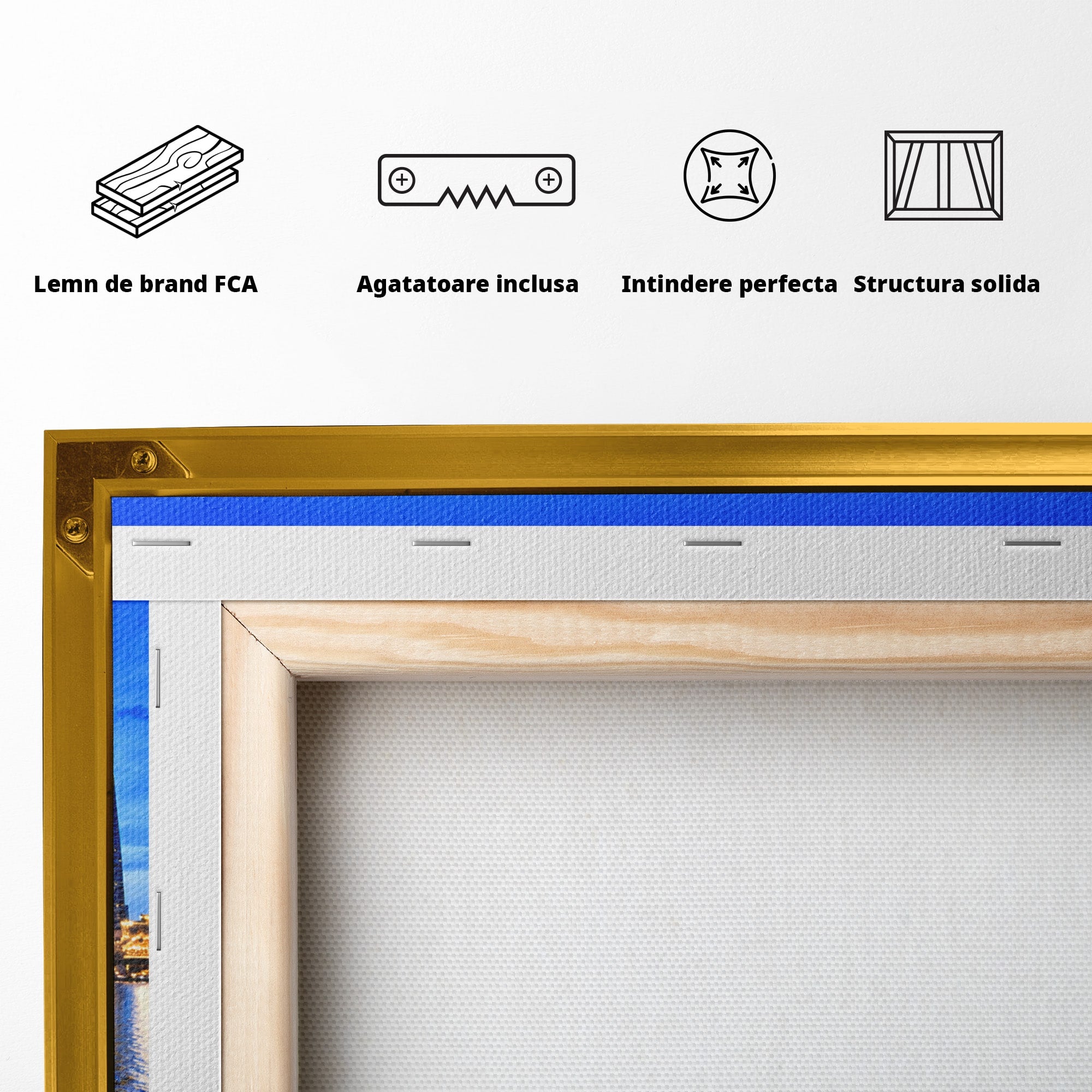 Tablou Canvas Premium LuxCanva® O1071, Oras Modern Noaptea, Oras, Noapte, Reflexii, Urban, Lumini, Living, Birou, Culori Vibrante