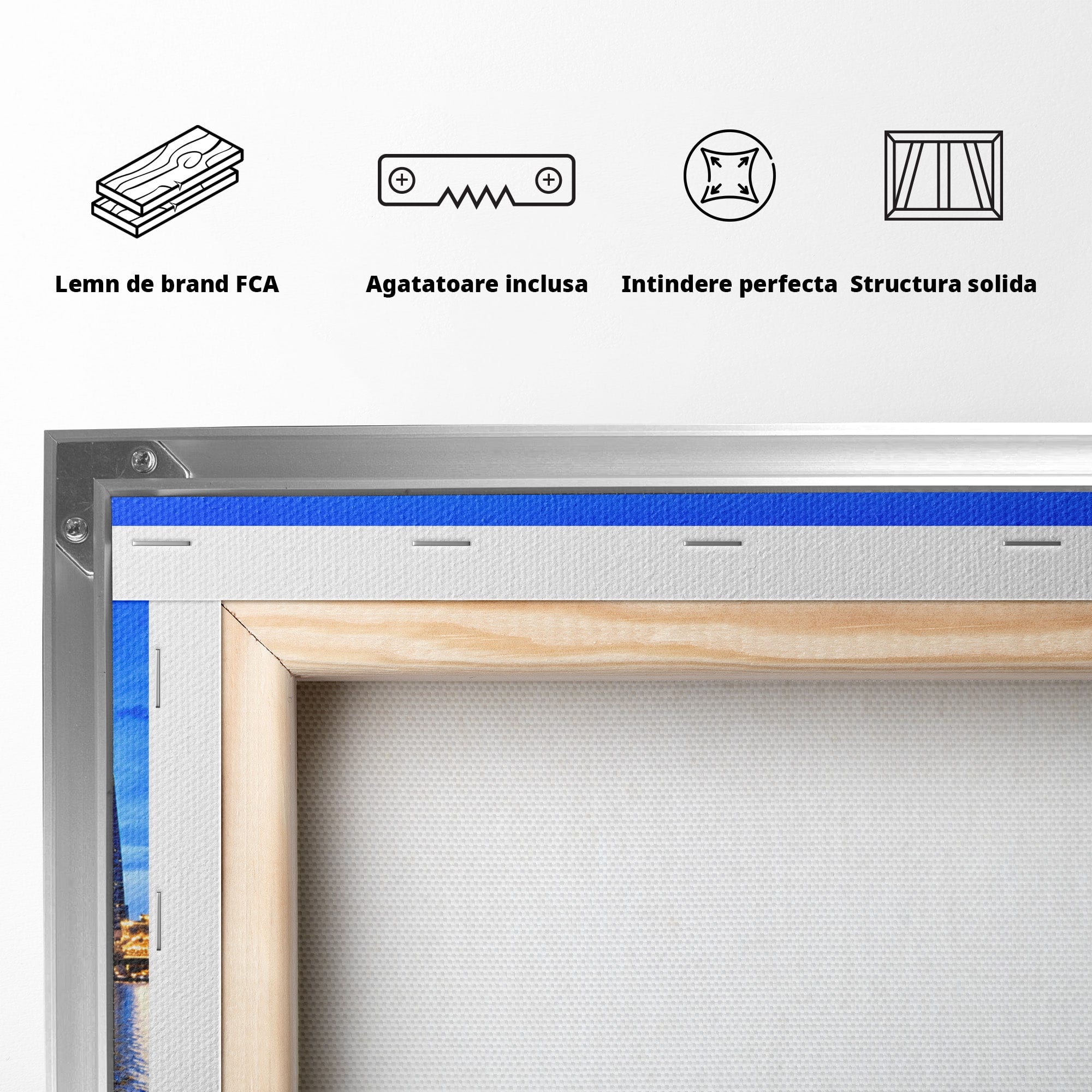Tablou Canvas Premium LuxCanva® O1071, Oras Modern Noaptea, Oras, Noapte, Reflexii, Urban, Lumini, Living, Birou, Culori Vibrante