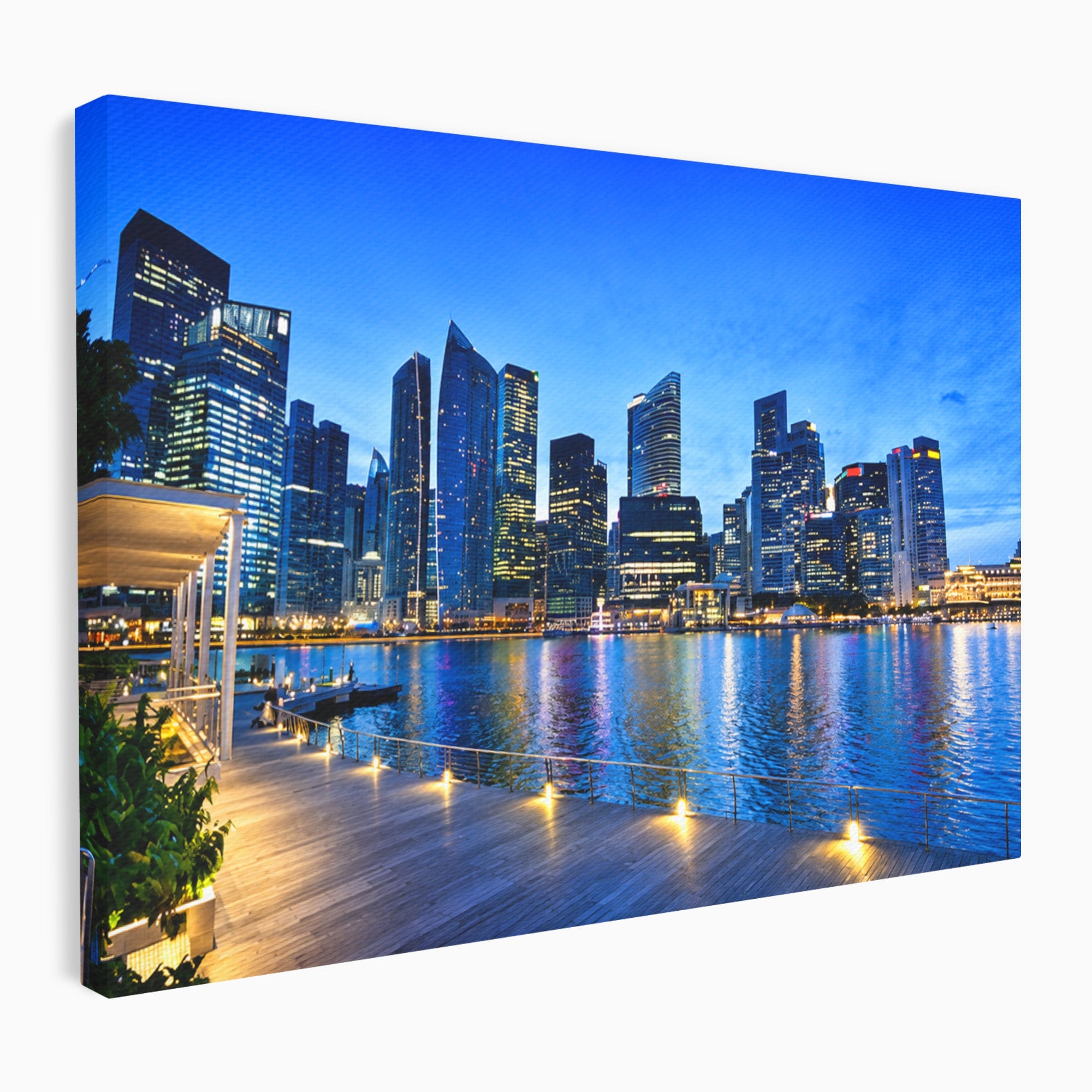 Tablou Canvas Premium LuxCanva® O1071, Oras Modern Noaptea, Oras, Noapte, Reflexii, Urban, Lumini, Living, Birou, Culori Vibrante