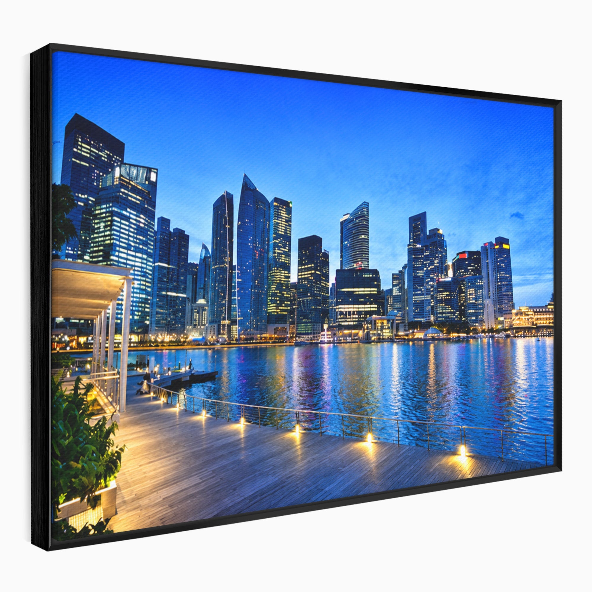Tablou Canvas Premium LuxCanva® O1071, Oras Modern Noaptea, Oras, Noapte, Reflexii, Urban, Lumini, Living, Birou, Culori Vibrante