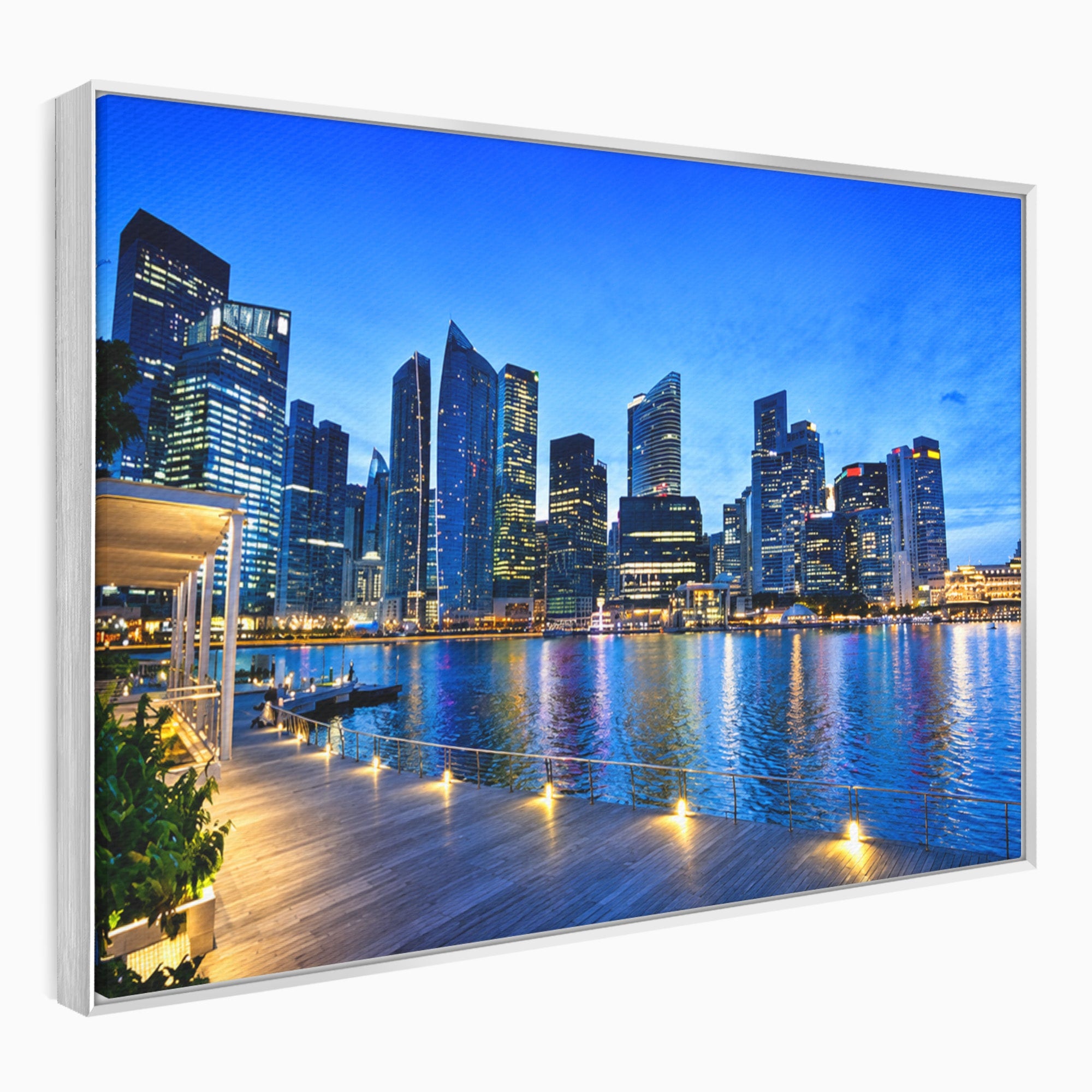 Tablou Canvas Premium LuxCanva® O1071, Oras Modern Noaptea, Oras, Noapte, Reflexii, Urban, Lumini, Living, Birou, Culori Vibrante