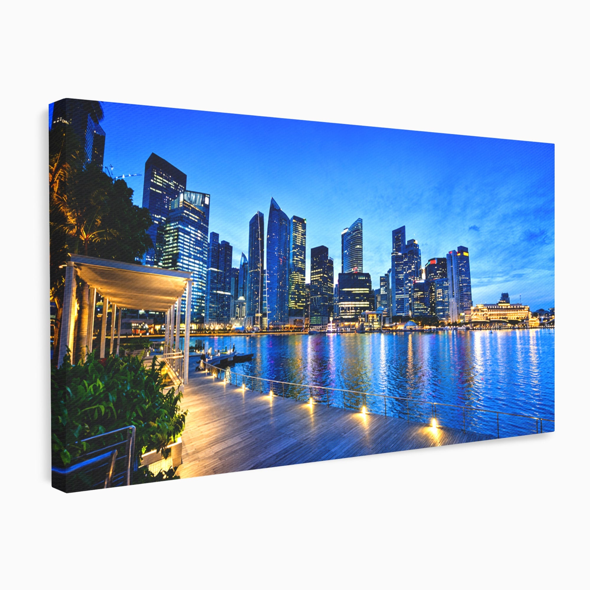 Tablou Canvas Premium LuxCanva® O1071, Oras Modern Noaptea, Oras, Noapte, Reflexii, Urban, Lumini, Living, Birou, Culori Vibrante