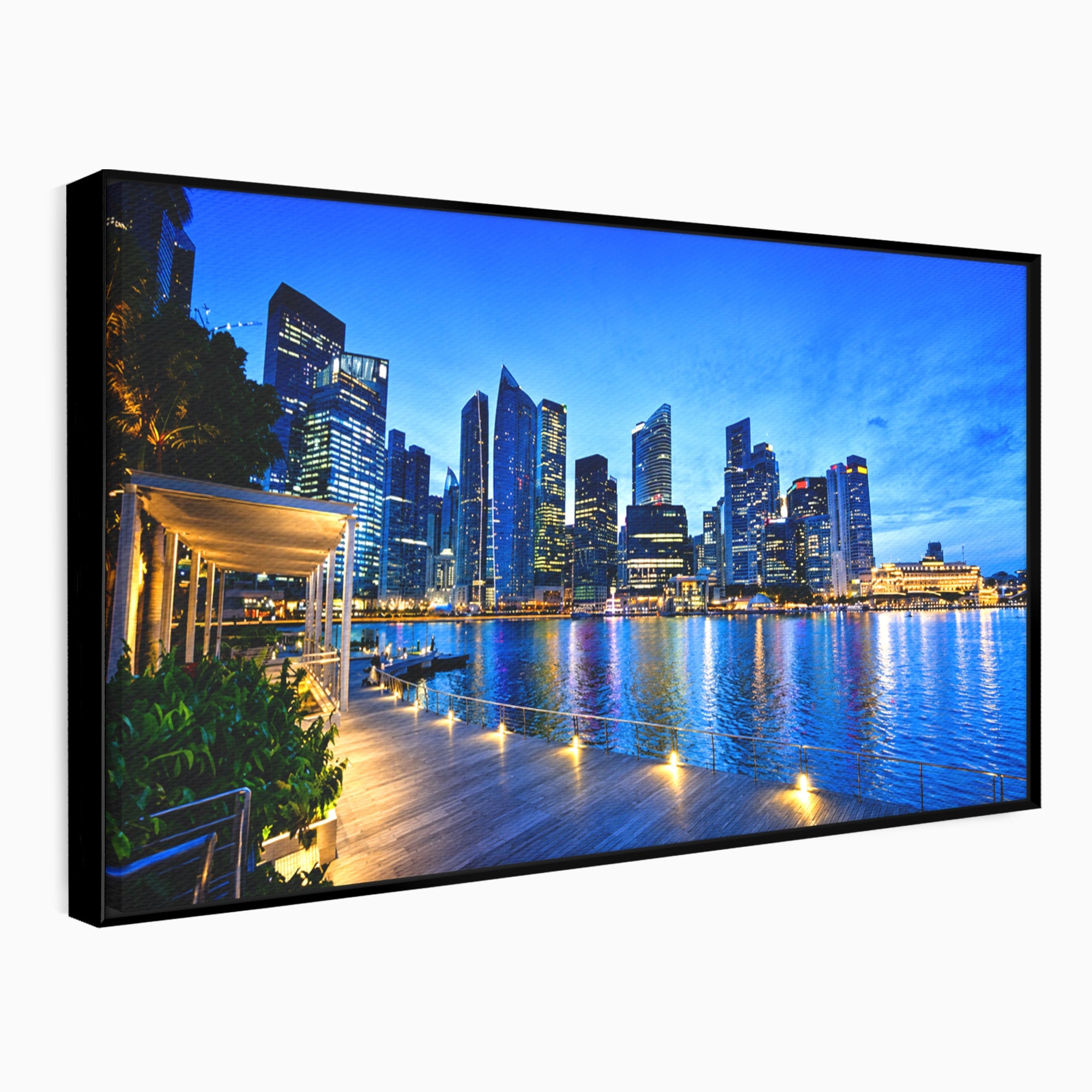 Tablou Canvas Premium LuxCanva® O1071, Oras Modern Noaptea, Oras, Noapte, Reflexii, Urban, Lumini, Living, Birou, Culori Vibrante