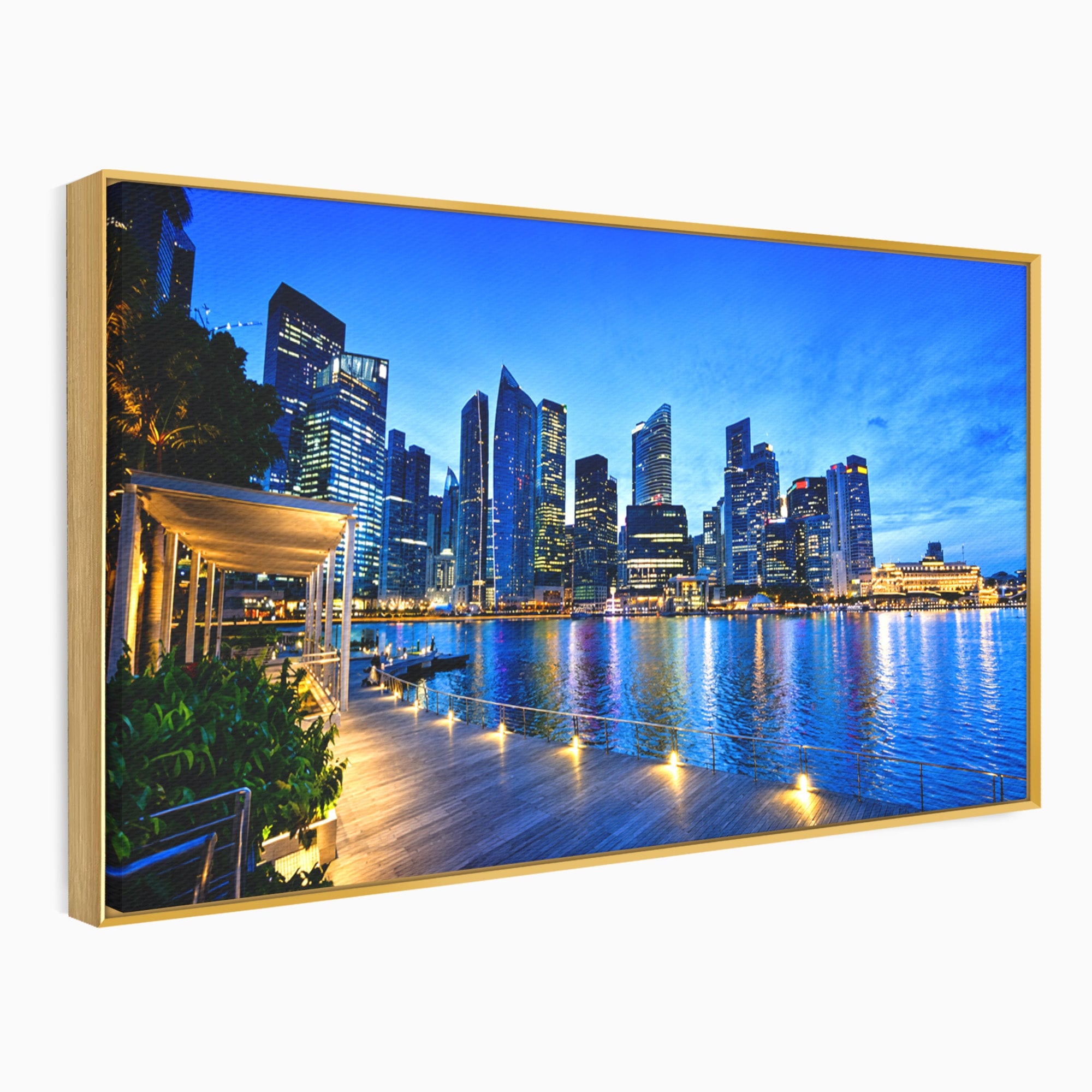 Tablou Canvas Premium LuxCanva® O1071, Oras Modern Noaptea, Oras, Noapte, Reflexii, Urban, Lumini, Living, Birou, Culori Vibrante