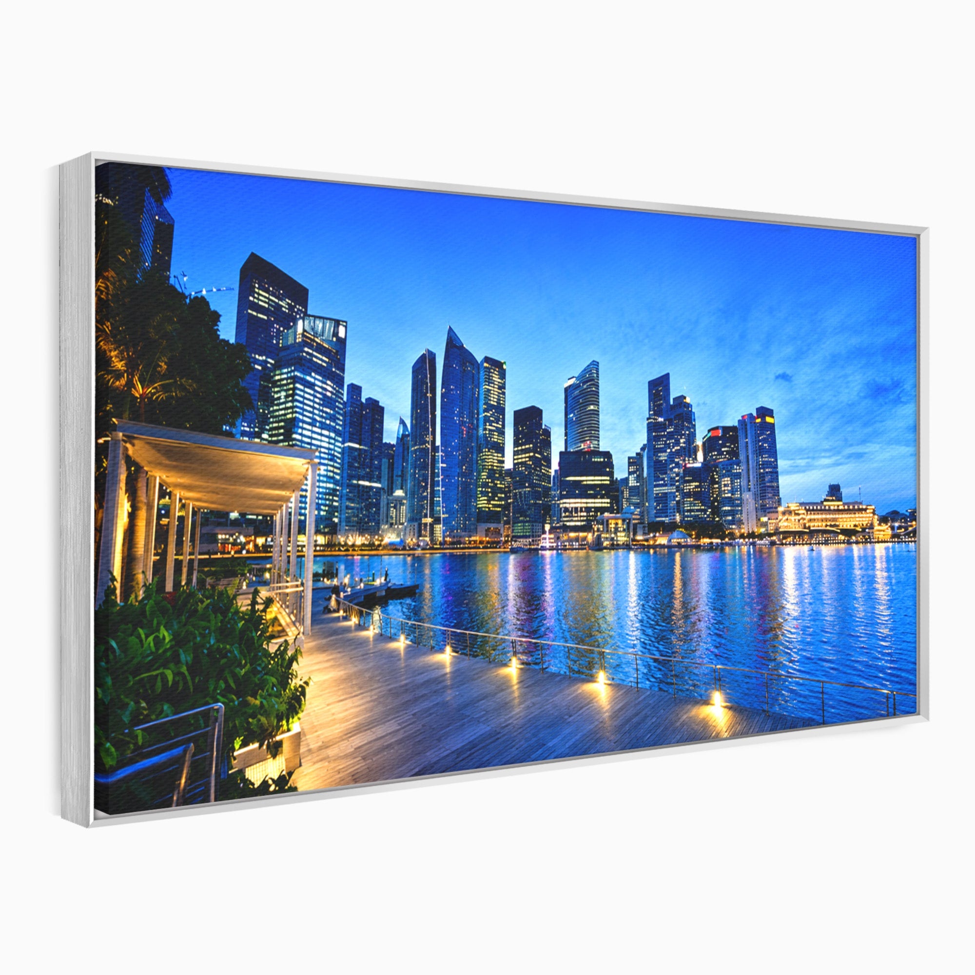 Tablou Canvas Premium LuxCanva® O1071, Oras Modern Noaptea, Oras, Noapte, Reflexii, Urban, Lumini, Living, Birou, Culori Vibrante
