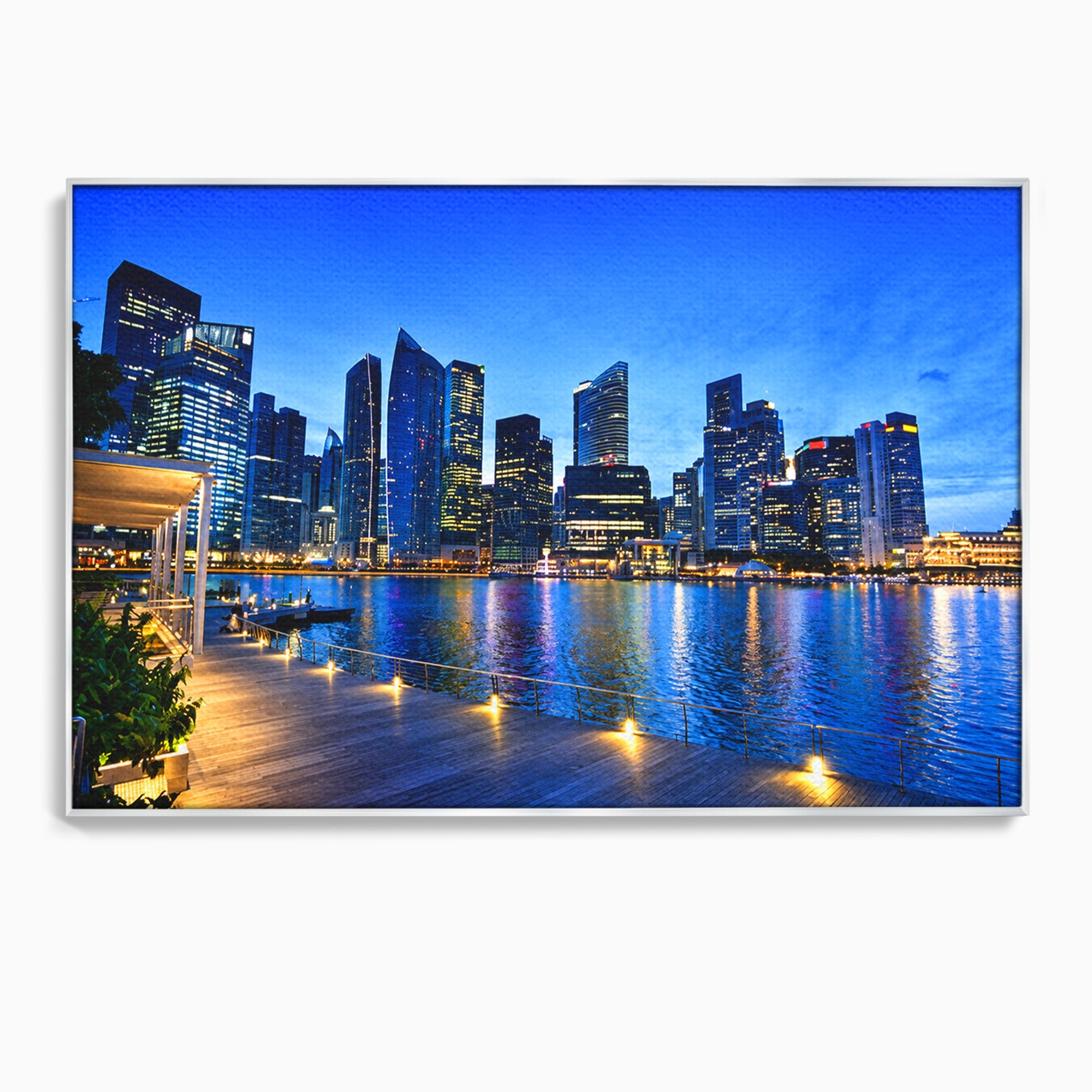 Tablou Canvas Premium LuxCanva® O1071, Oras Modern Noaptea, Oras, Noapte, Reflexii, Urban, Lumini, Living, Birou, Culori Vibrante