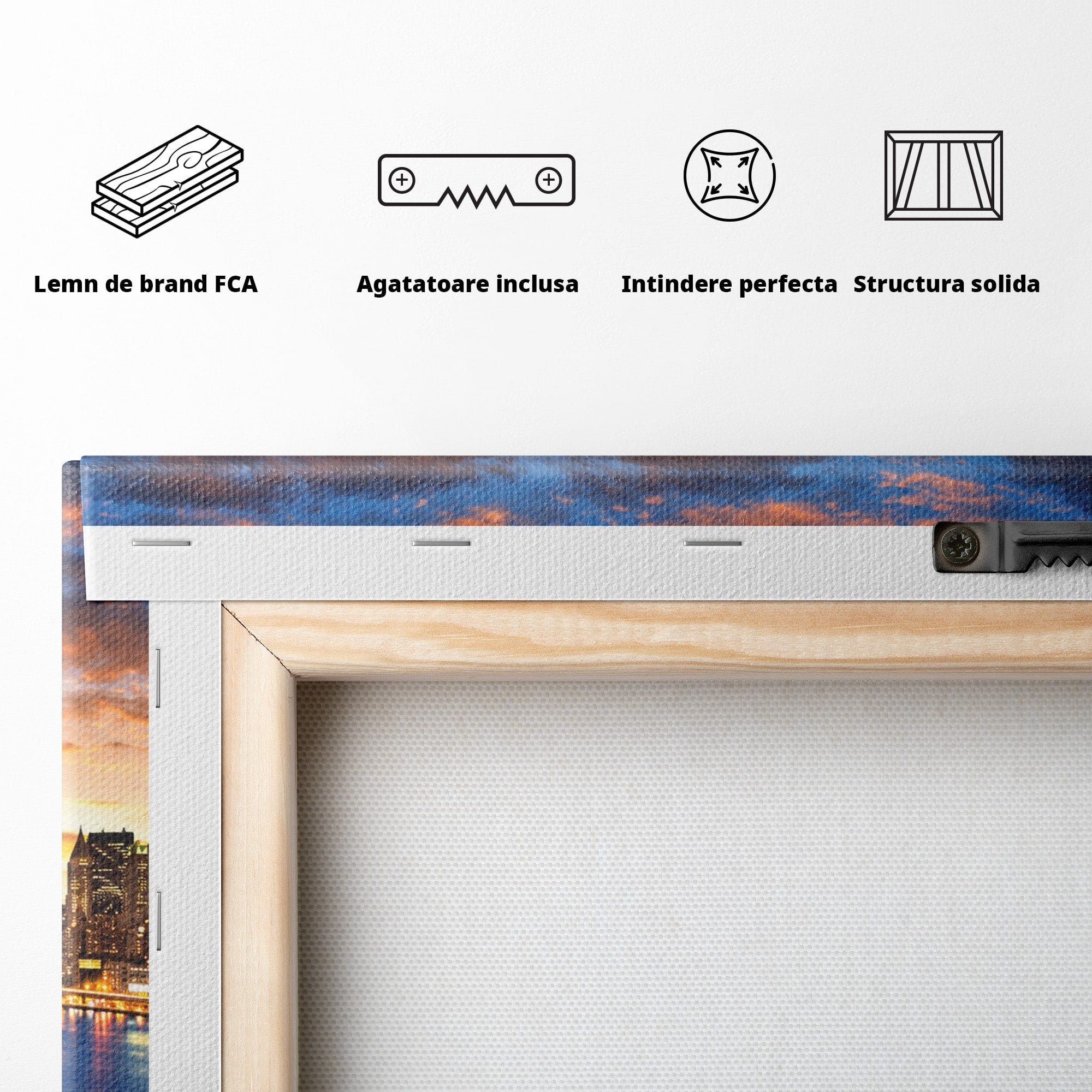 Tablou Canvas Premium LuxCanva® O1072, Orasul Luminat, Oras, Pod, Apus, Reflexii, Living, Culori Vibrante