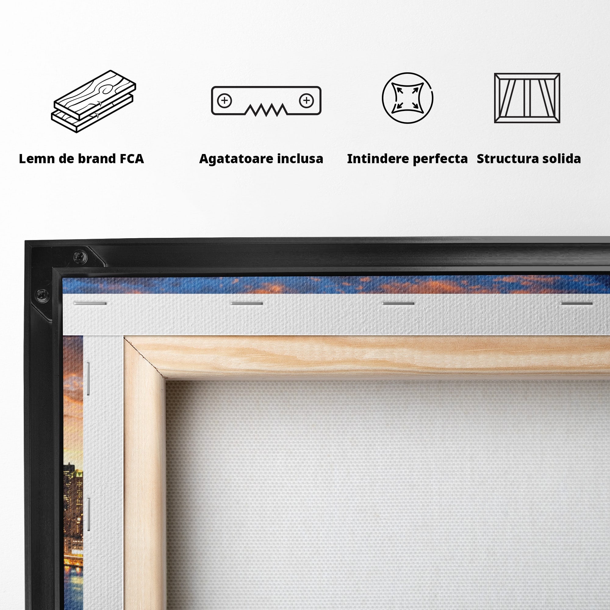 Tablou Canvas Premium LuxCanva® O1072, Orasul Luminat, Oras, Pod, Apus, Reflexii, Living, Culori Vibrante