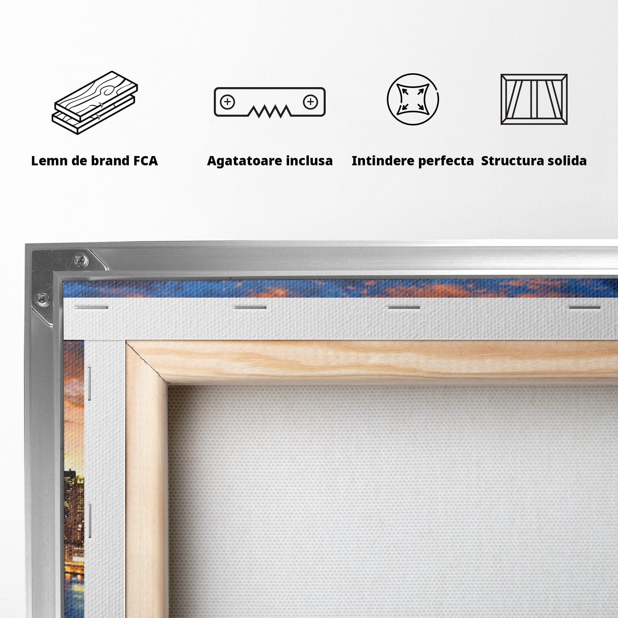Tablou Canvas Premium LuxCanva® O1072, Orasul Luminat, Oras, Pod, Apus, Reflexii, Living, Culori Vibrante