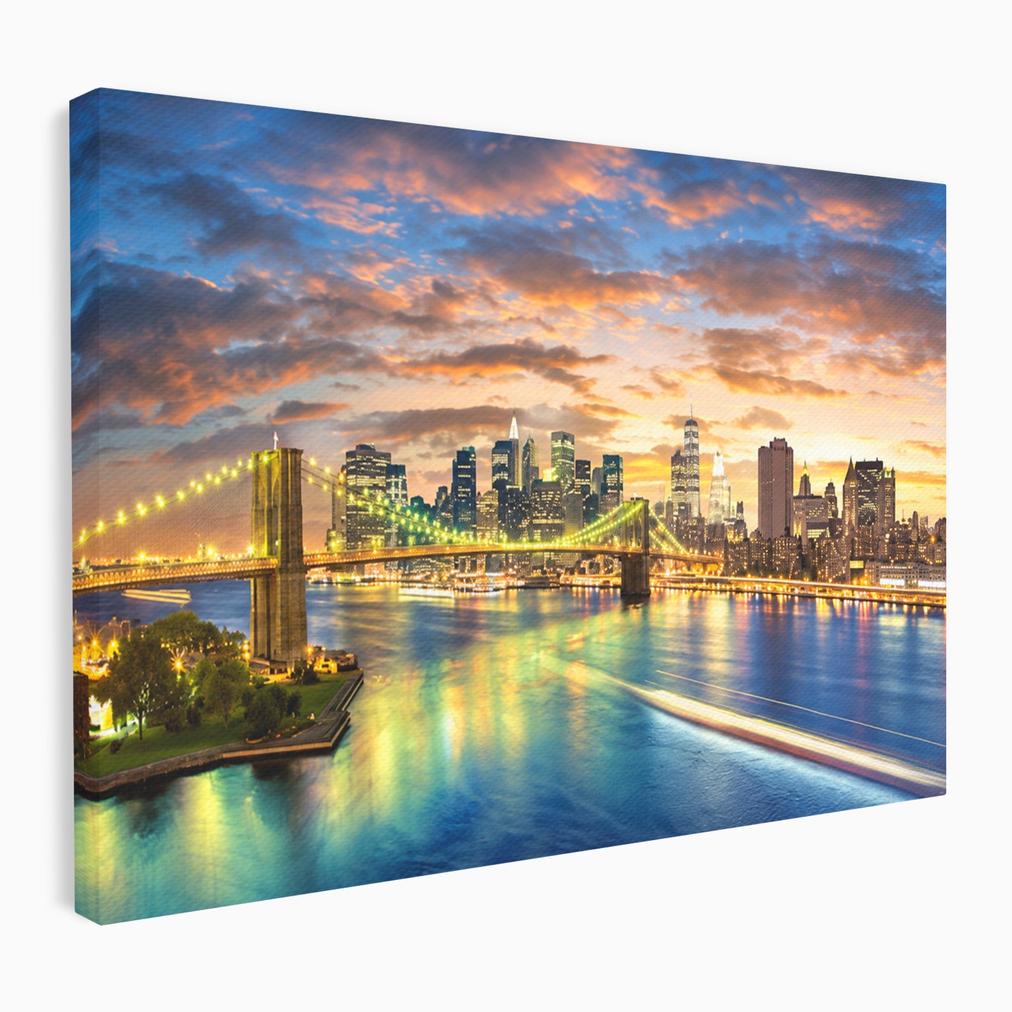 Tablou Canvas Premium LuxCanva® O1072, Orasul Luminat, Oras, Pod, Apus, Reflexii, Living, Culori Vibrante
