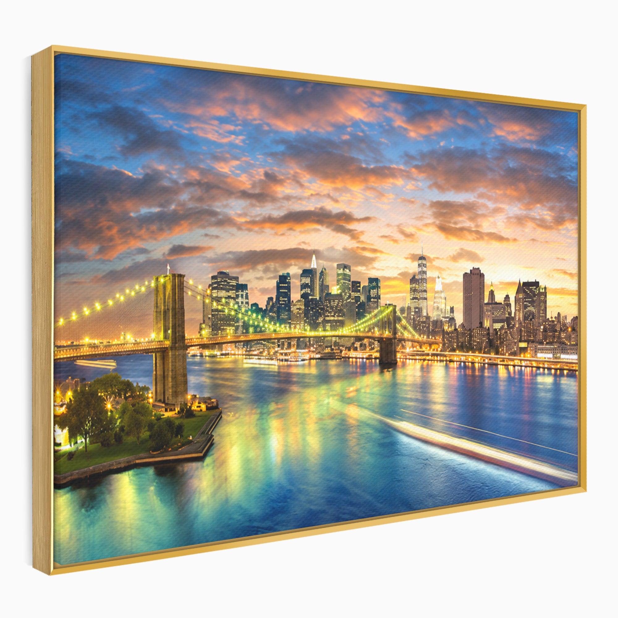 Tablou Canvas Premium LuxCanva® O1072, Orasul Luminat, Oras, Pod, Apus, Reflexii, Living, Culori Vibrante