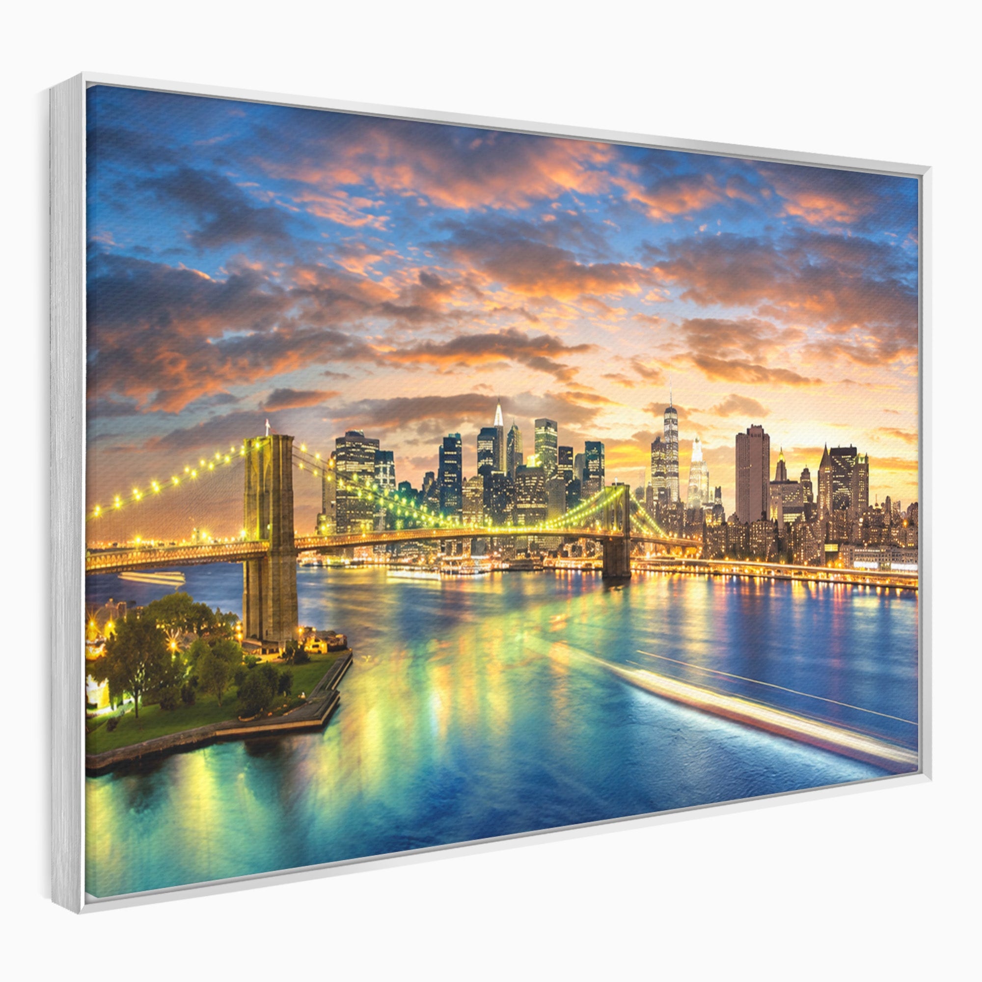 Tablou Canvas Premium LuxCanva® O1072, Orasul Luminat, Oras, Pod, Apus, Reflexii, Living, Culori Vibrante