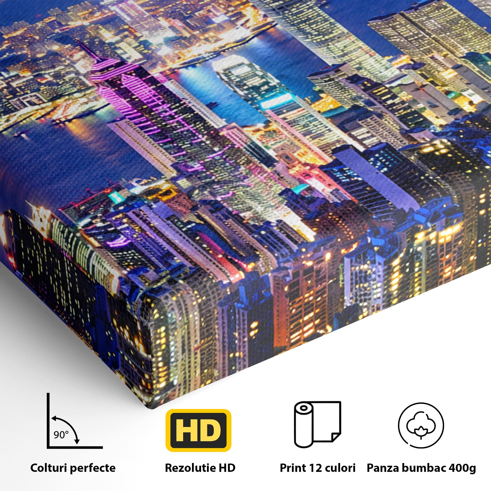 Tablou Canvas Premium LuxCanva® O1073, Oras Nocturn Vibrant, Oras, Noapte, Panorama, Lumini, Living, Birou, Culori Vibrante