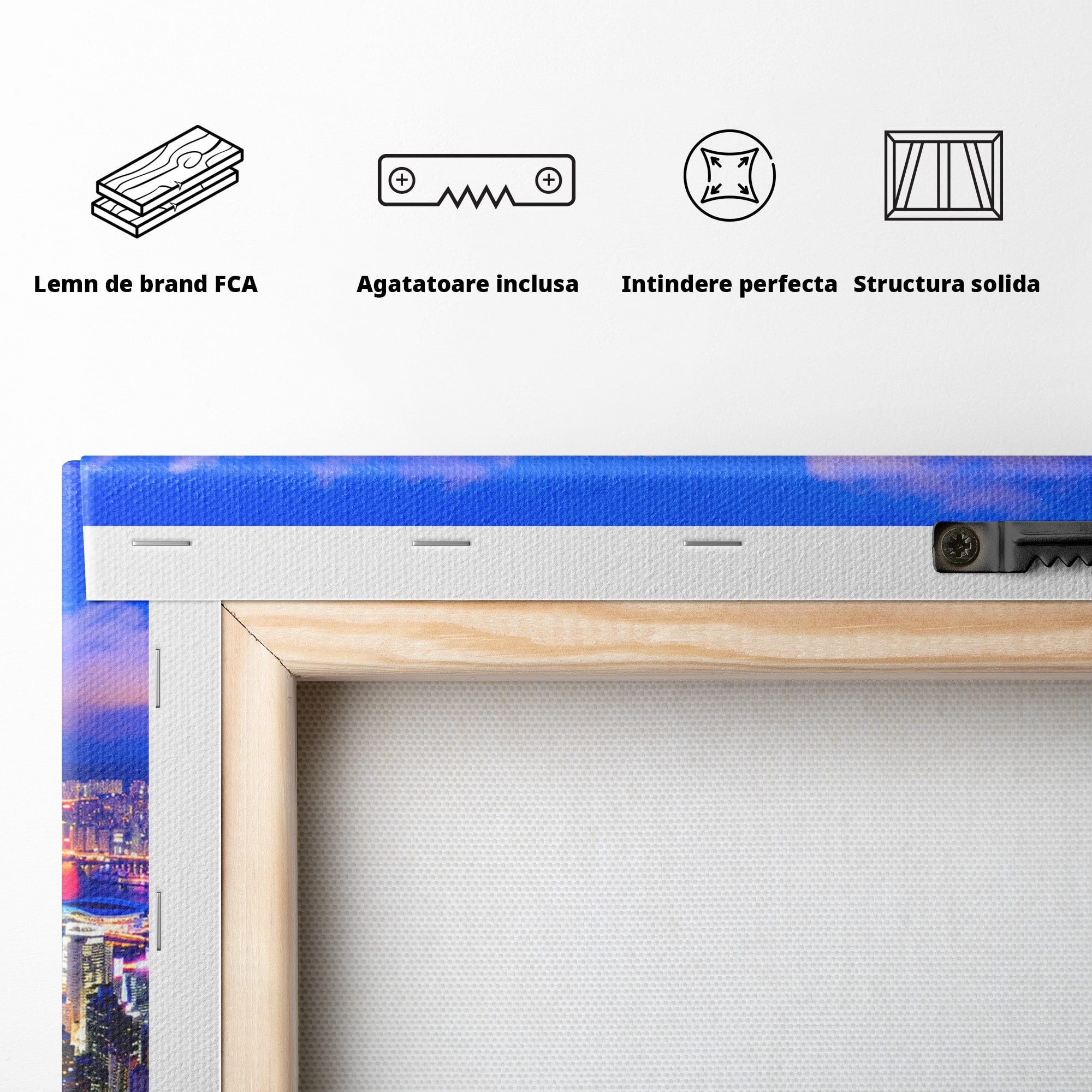 Tablou Canvas Premium LuxCanva® O1073, Oras Nocturn Vibrant, Oras, Noapte, Panorama, Lumini, Living, Birou, Culori Vibrante