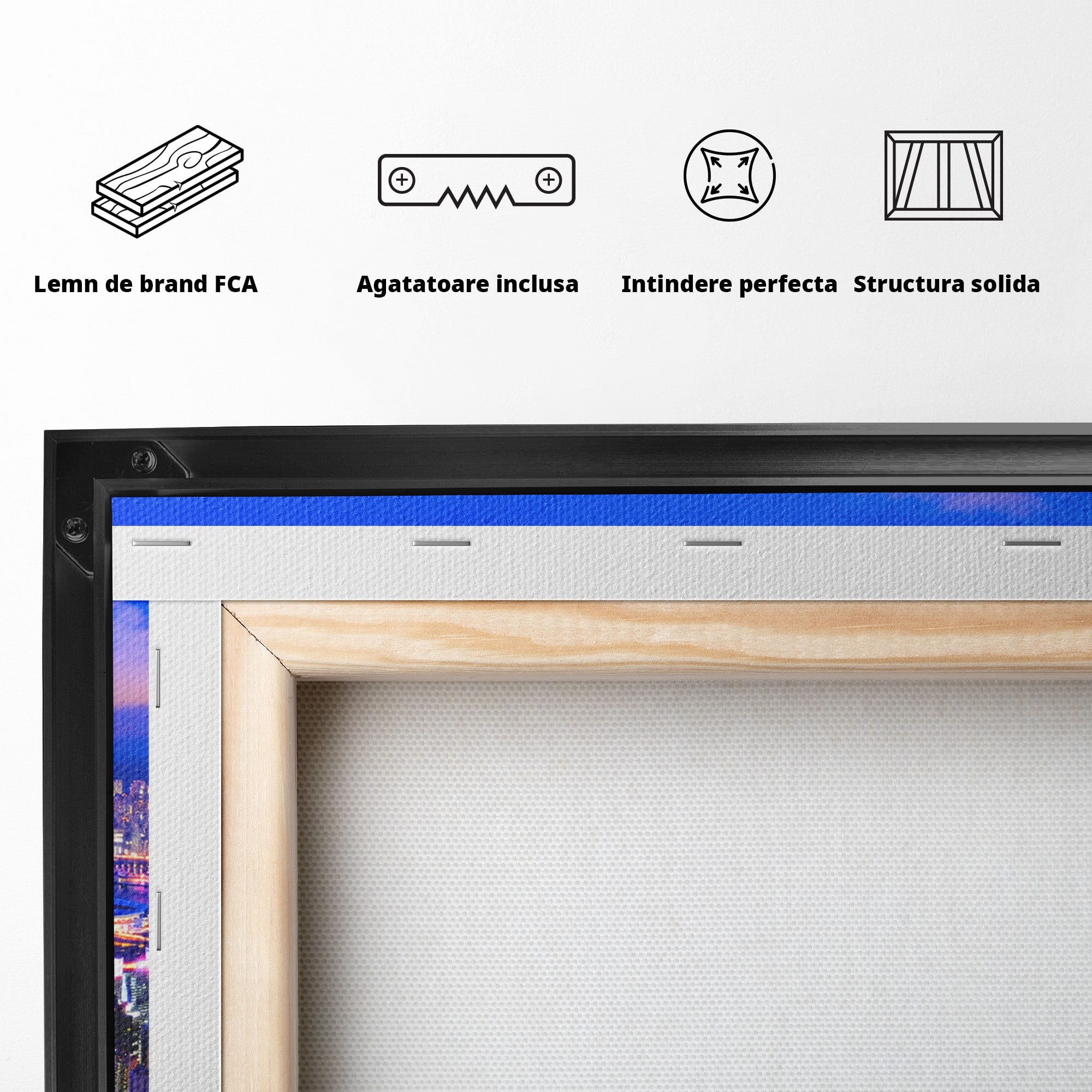 Tablou Canvas Premium LuxCanva® O1073, Oras Nocturn Vibrant, Oras, Noapte, Panorama, Lumini, Living, Birou, Culori Vibrante