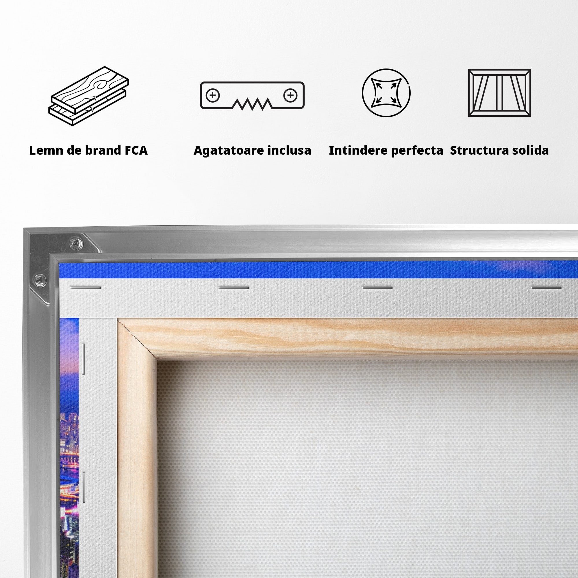 Tablou Canvas Premium LuxCanva® O1073, Oras Nocturn Vibrant, Oras, Noapte, Panorama, Lumini, Living, Birou, Culori Vibrante