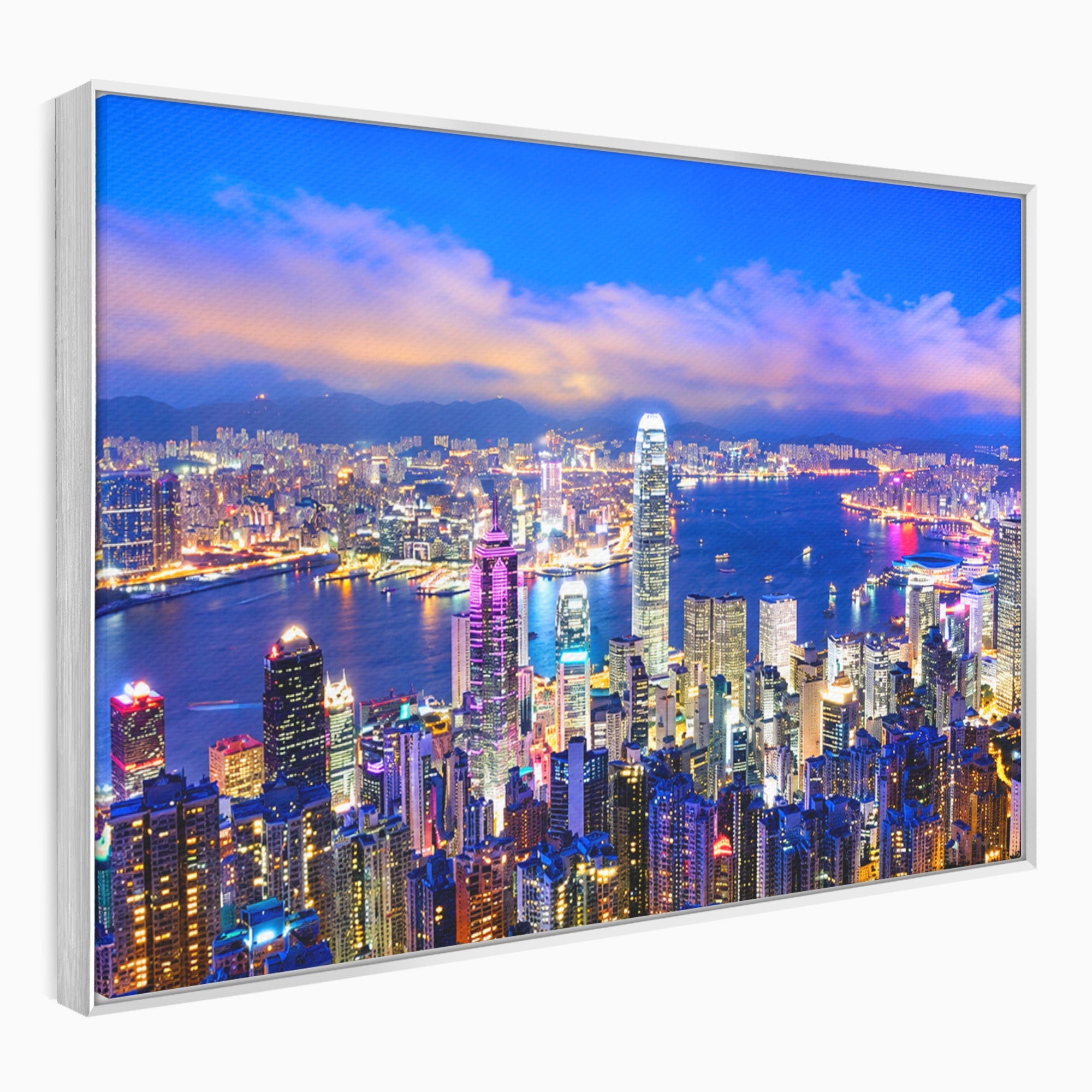 Tablou Canvas Premium LuxCanva® O1073, Oras Nocturn Vibrant, Oras, Noapte, Panorama, Lumini, Living, Birou, Culori Vibrante