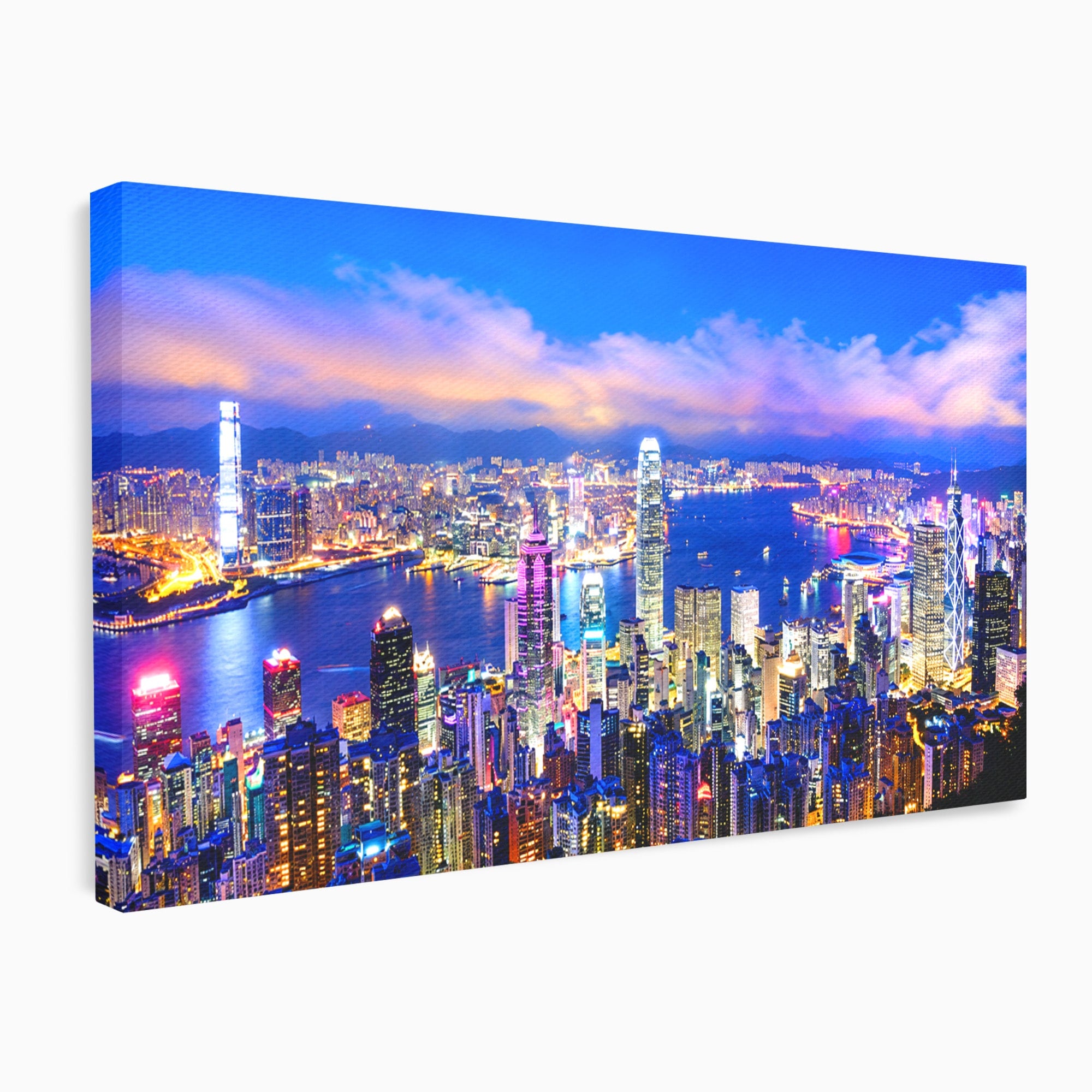Tablou Canvas Premium LuxCanva® O1073, Oras Nocturn Vibrant, Oras, Noapte, Panorama, Lumini, Living, Birou, Culori Vibrante