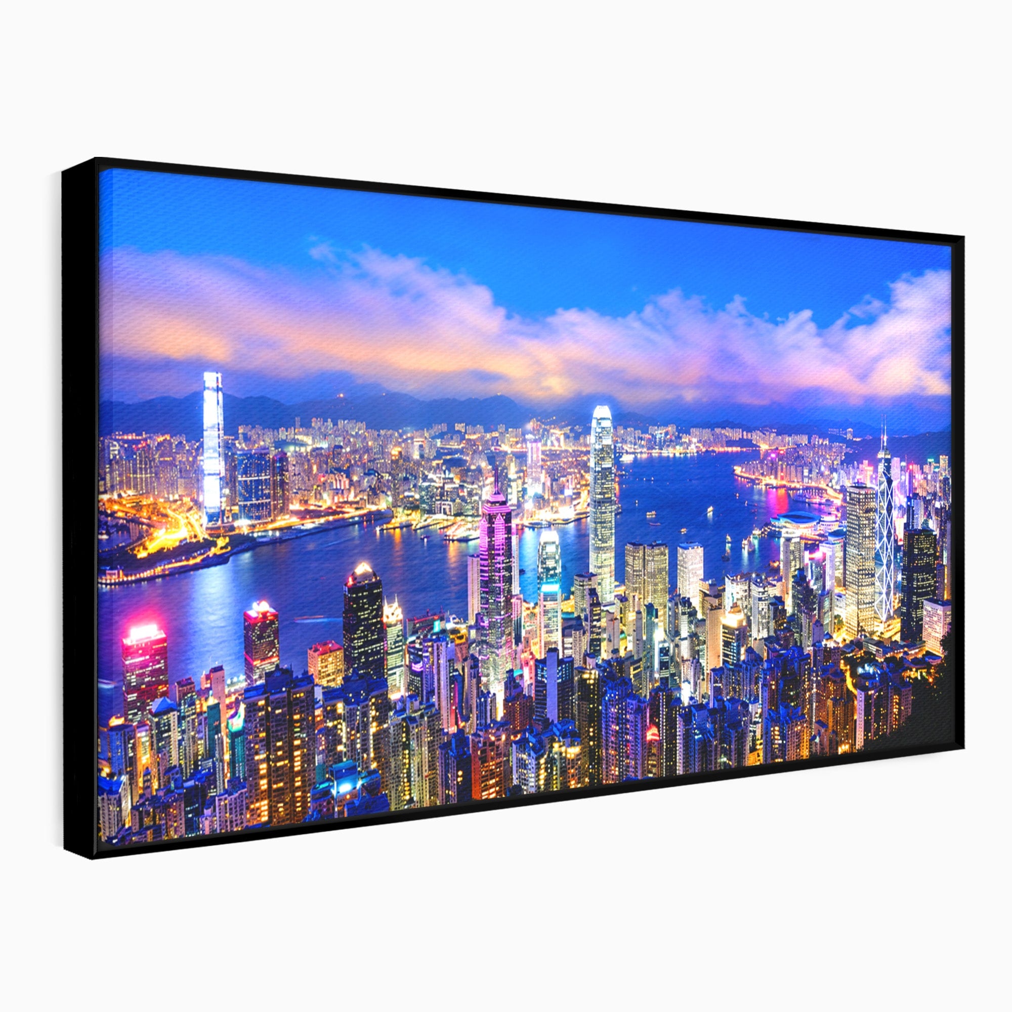 Tablou Canvas Premium LuxCanva® O1073, Oras Nocturn Vibrant, Oras, Noapte, Panorama, Lumini, Living, Birou, Culori Vibrante