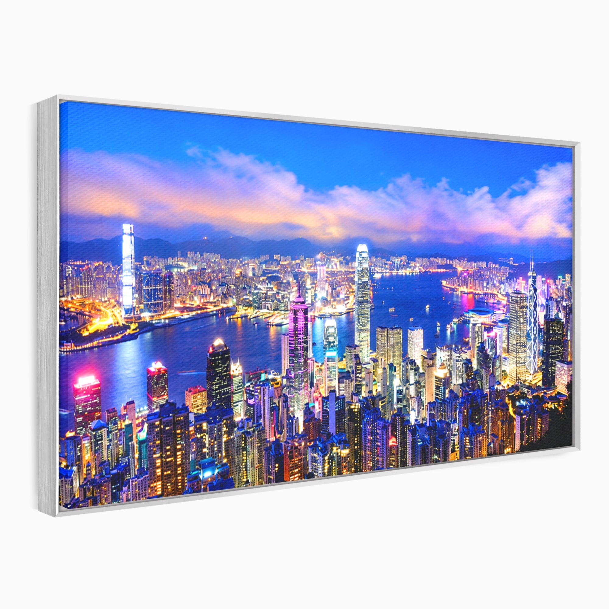 Tablou Canvas Premium LuxCanva® O1073, Oras Nocturn Vibrant, Oras, Noapte, Panorama, Lumini, Living, Birou, Culori Vibrante
