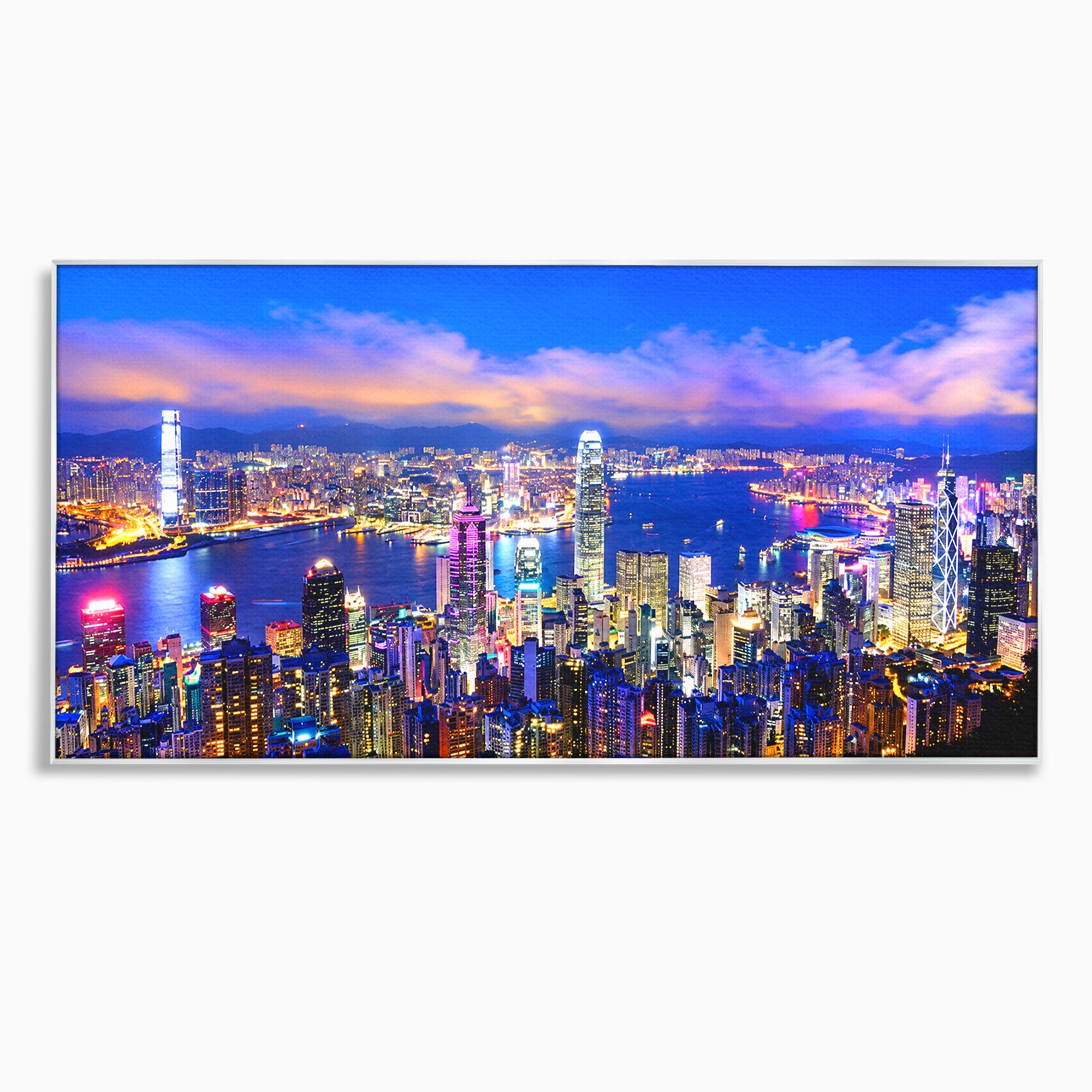 Tablou Canvas Premium LuxCanva® O1073, Oras Nocturn Vibrant, Oras, Noapte, Panorama, Lumini, Living, Birou, Culori Vibrante