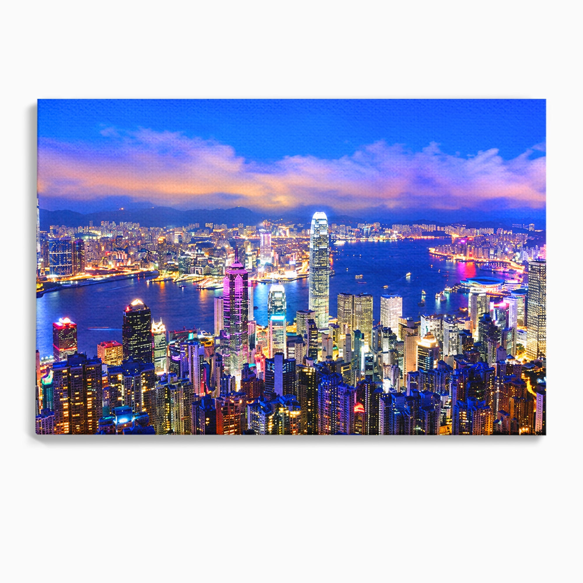 Tablou Canvas Premium LuxCanva® O1073, Oras Nocturn Vibrant, Oras, Noapte, Panorama, Lumini, Living, Birou, Culori Vibrante
