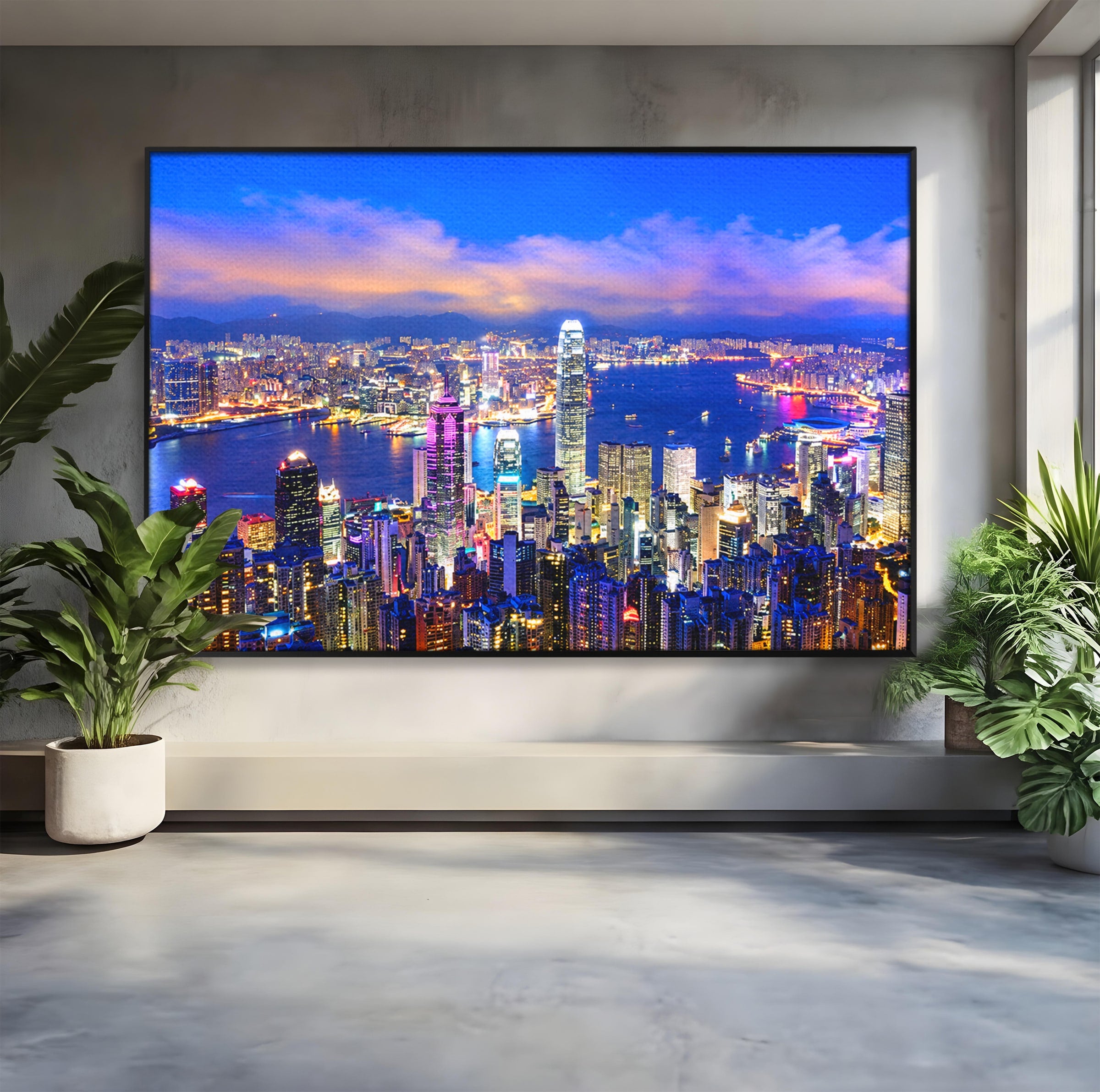 Tablou Canvas Premium LuxCanva® O1073, Oras Nocturn Vibrant, Oras, Noapte, Panorama, Lumini, Living, Birou, Culori Vibrante