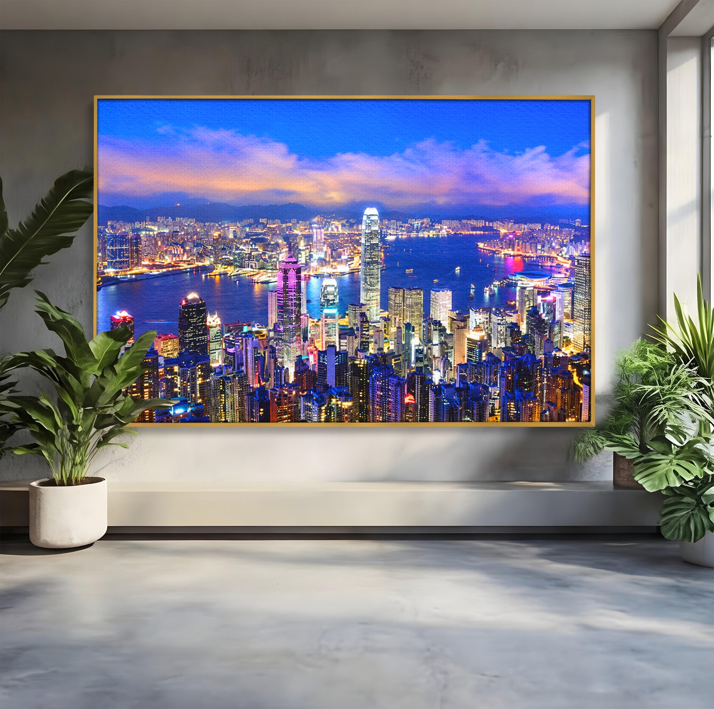 Tablou Canvas Premium LuxCanva® O1073, Oras Nocturn Vibrant, Oras, Noapte, Panorama, Lumini, Living, Birou, Culori Vibrante