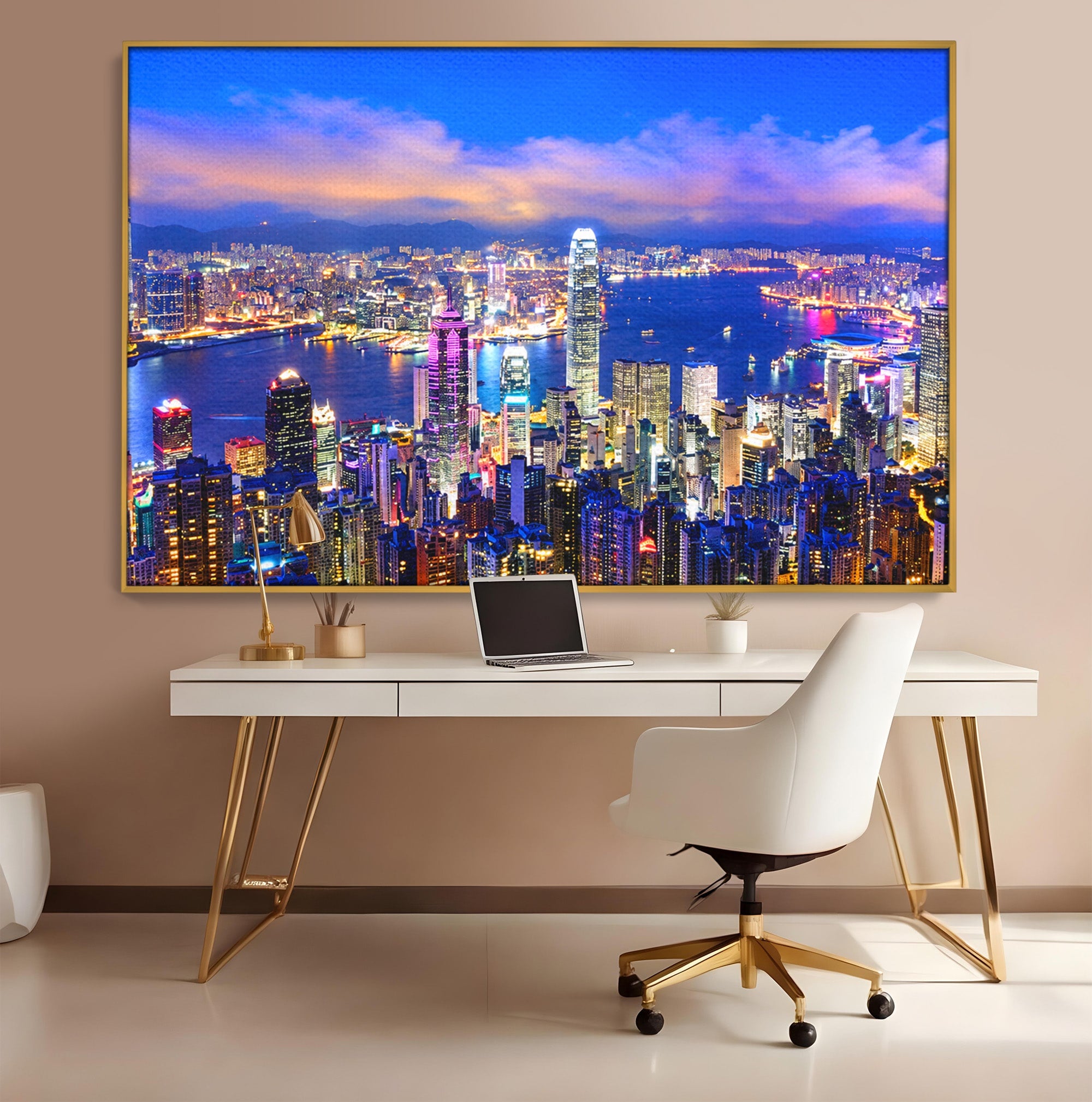 Tablou Canvas Premium LuxCanva® O1073, Oras Nocturn Vibrant, Oras, Noapte, Panorama, Lumini, Living, Birou, Culori Vibrante