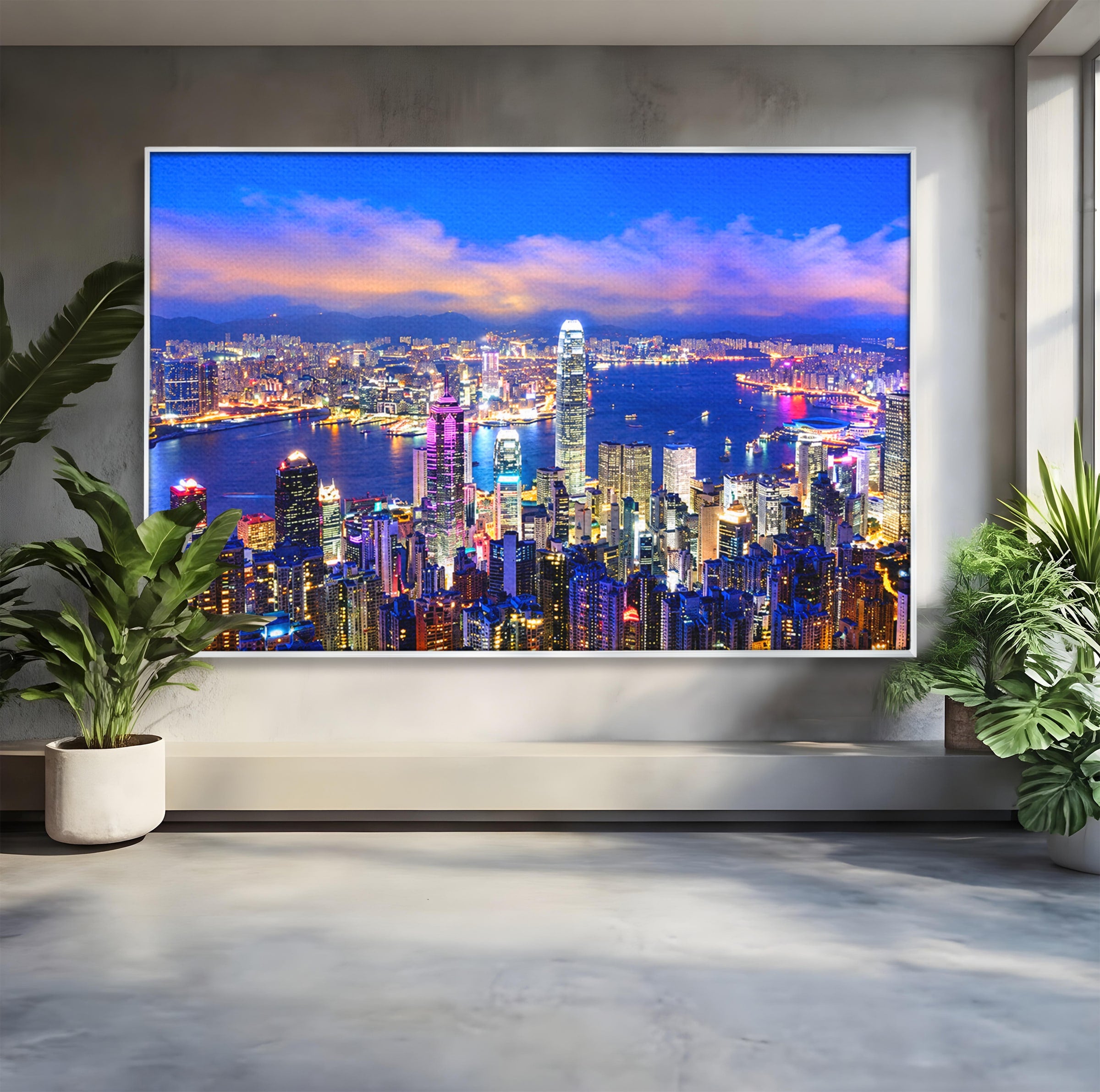 Tablou Canvas Premium LuxCanva® O1073, Oras Nocturn Vibrant, Oras, Noapte, Panorama, Lumini, Living, Birou, Culori Vibrante