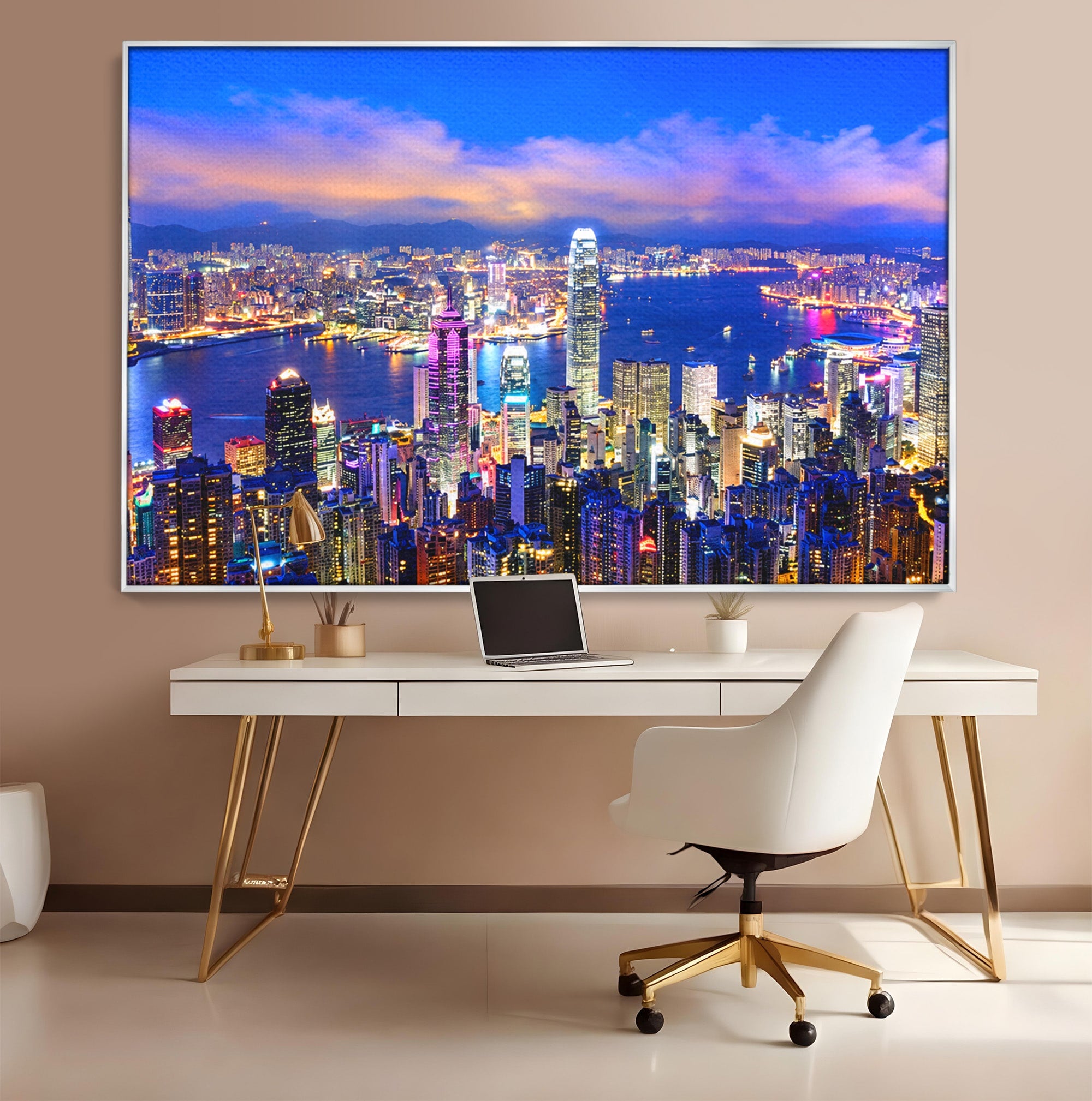 Tablou Canvas Premium LuxCanva® O1073, Oras Nocturn Vibrant, Oras, Noapte, Panorama, Lumini, Living, Birou, Culori Vibrante