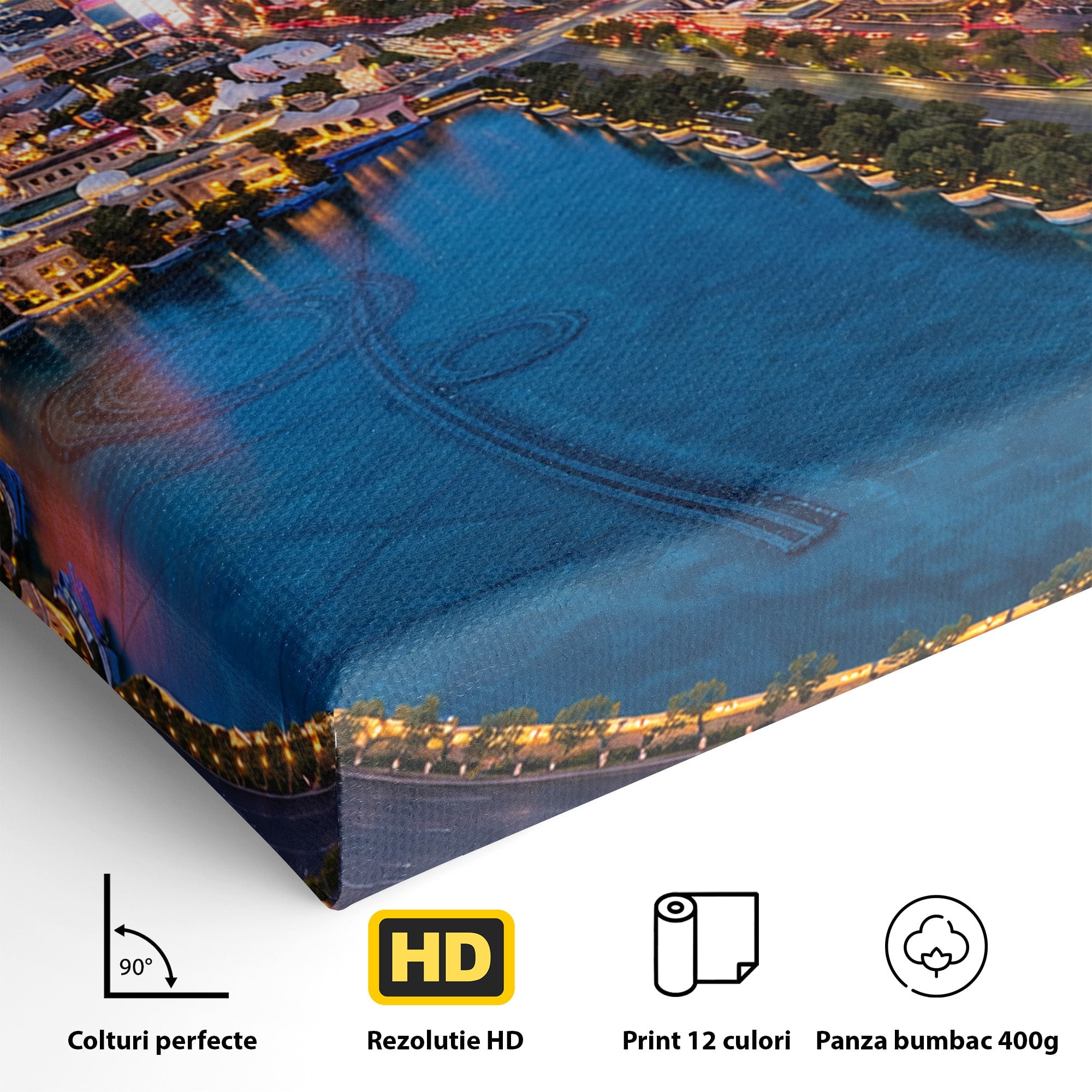 Tablou Canvas Premium LuxCanva® O1074, Panorama Las Vegas, Las Vegas, Oras, Peisaj Urban, Luminat, Seara, Living, Birou, Culori Vibrante