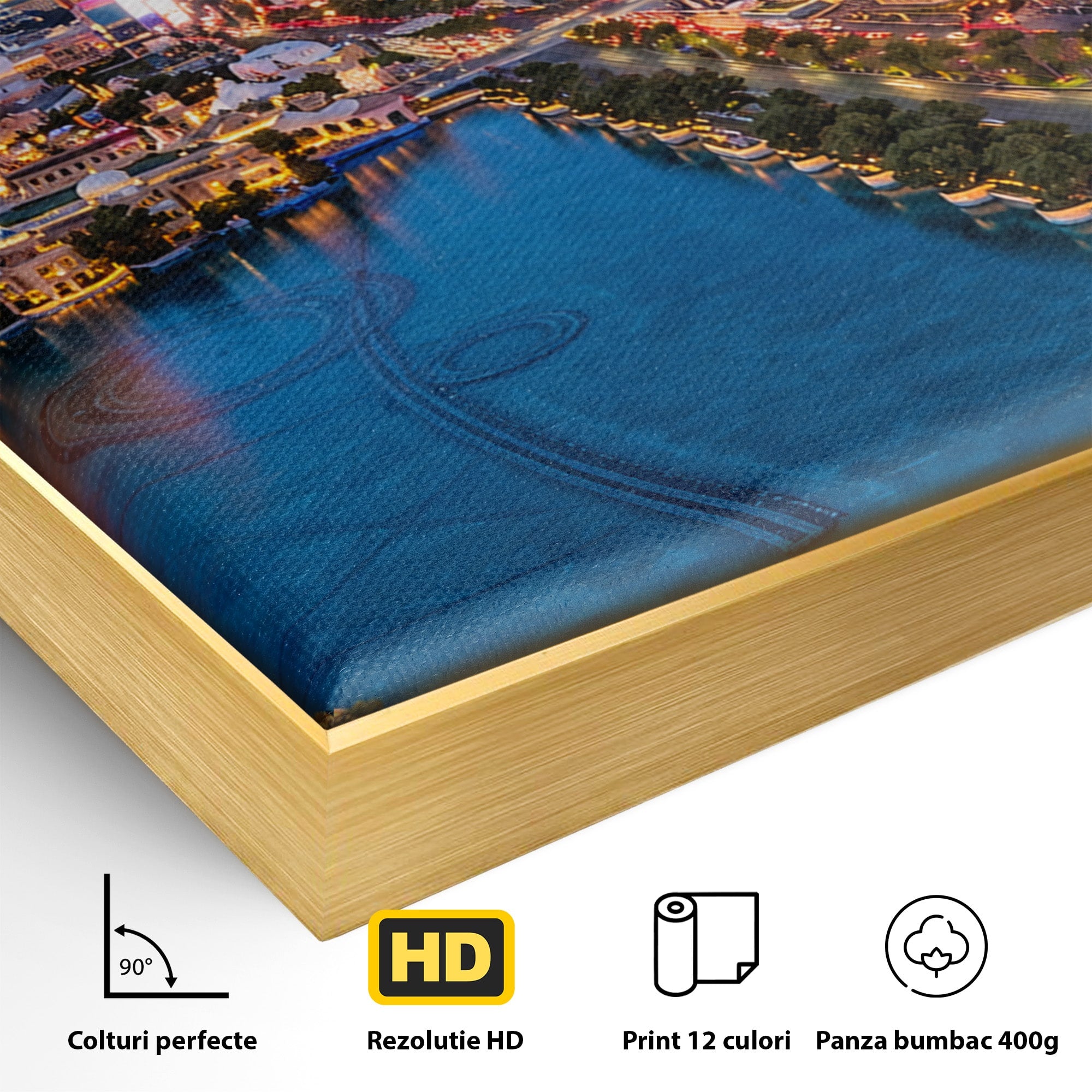 Tablou Canvas Premium LuxCanva® O1074, Panorama Las Vegas, Las Vegas, Oras, Peisaj Urban, Luminat, Seara, Living, Birou, Culori Vibrante