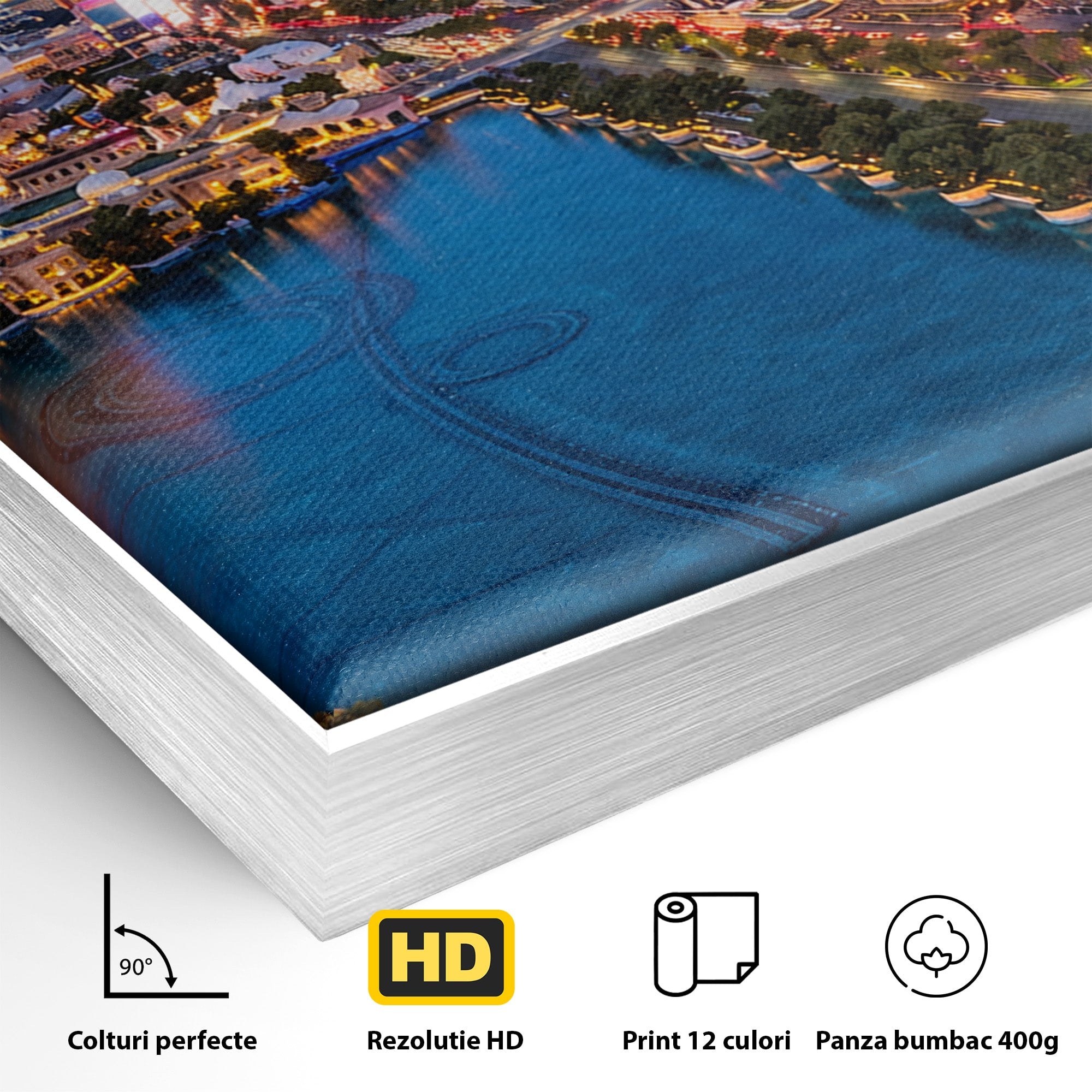 Tablou Canvas Premium LuxCanva® O1074, Panorama Las Vegas, Las Vegas, Oras, Peisaj Urban, Luminat, Seara, Living, Birou, Culori Vibrante
