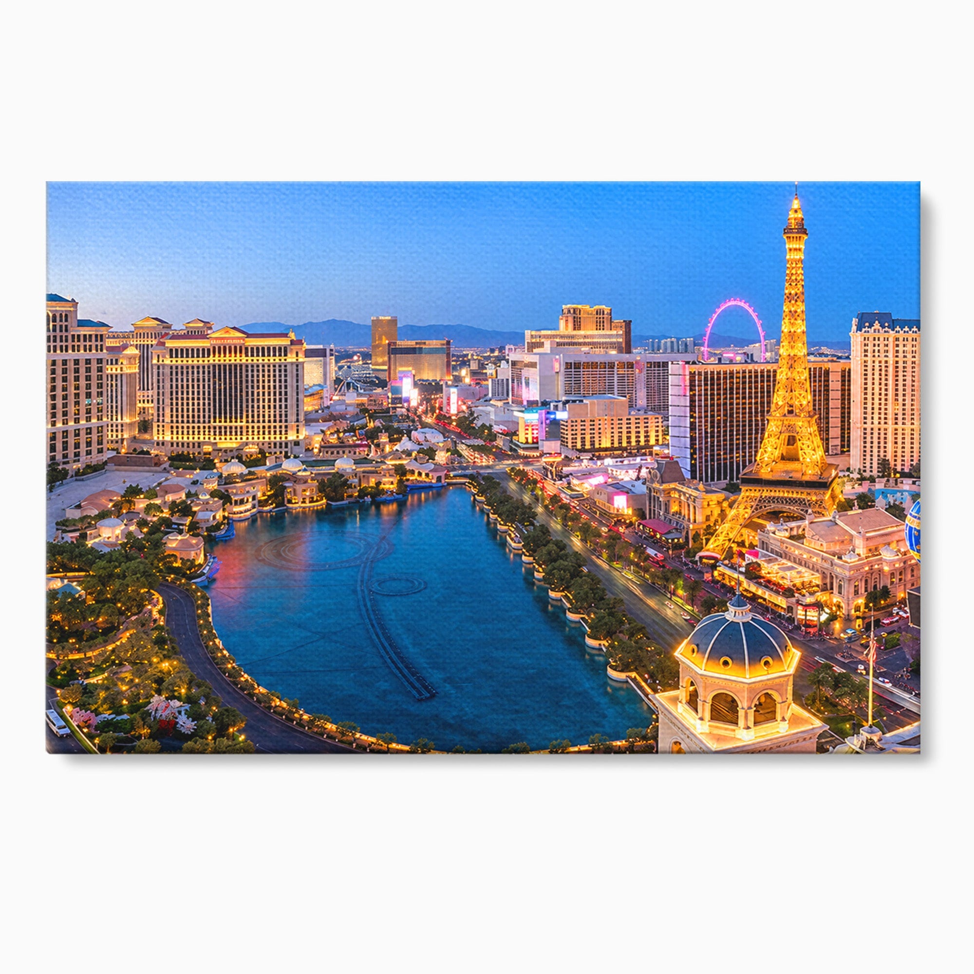 Tablou Canvas Premium LuxCanva® O1074, Panorama Las Vegas, Las Vegas, Oras, Peisaj Urban, Luminat, Seara, Living, Birou, Culori Vibrante