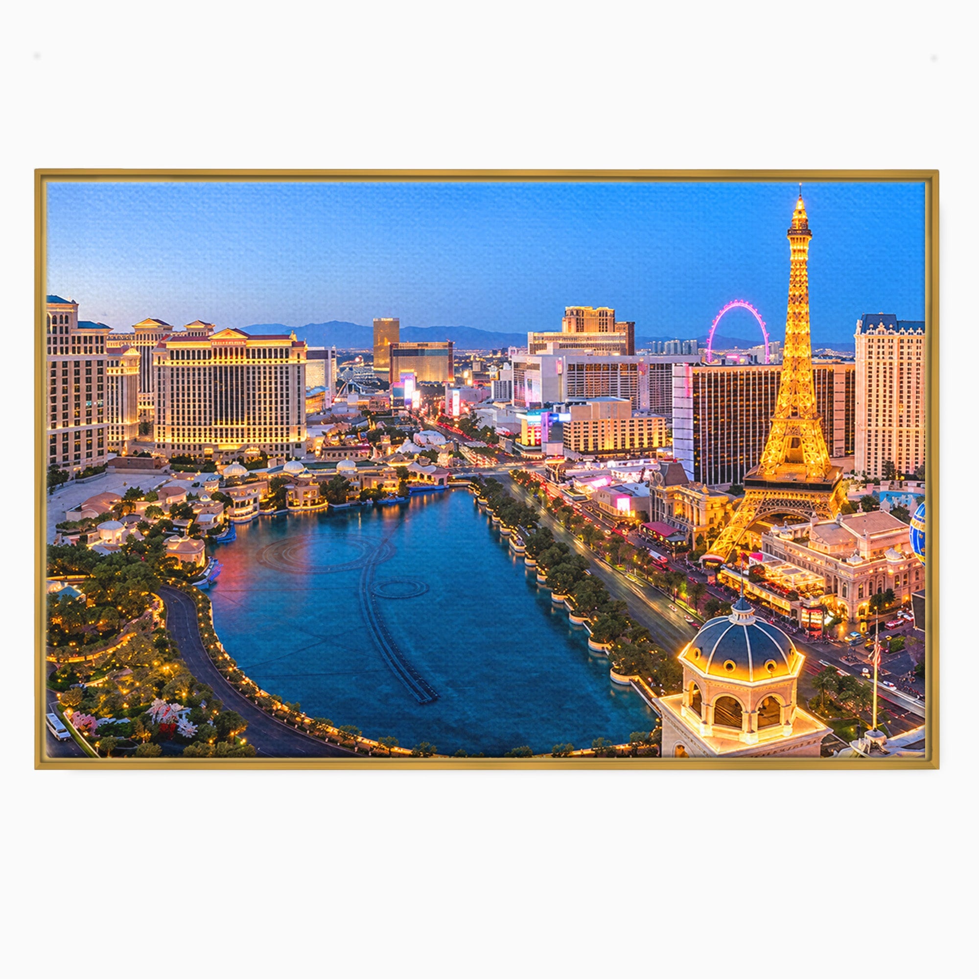 Tablou Canvas Premium LuxCanva® O1074, Panorama Las Vegas, Las Vegas, Oras, Peisaj Urban, Luminat, Seara, Living, Birou, Culori Vibrante
