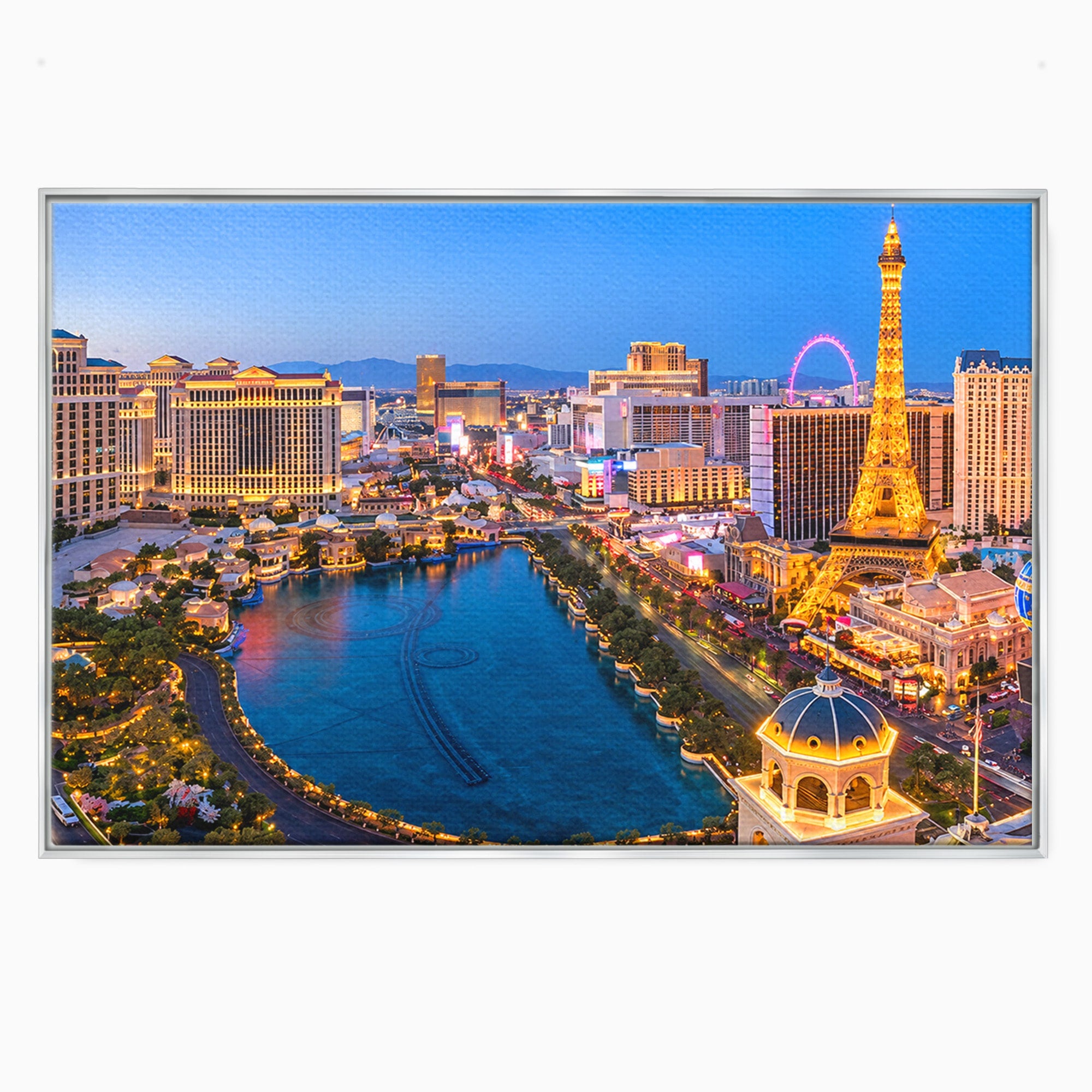 Tablou Canvas Premium LuxCanva® O1074, Panorama Las Vegas, Las Vegas, Oras, Peisaj Urban, Luminat, Seara, Living, Birou, Culori Vibrante
