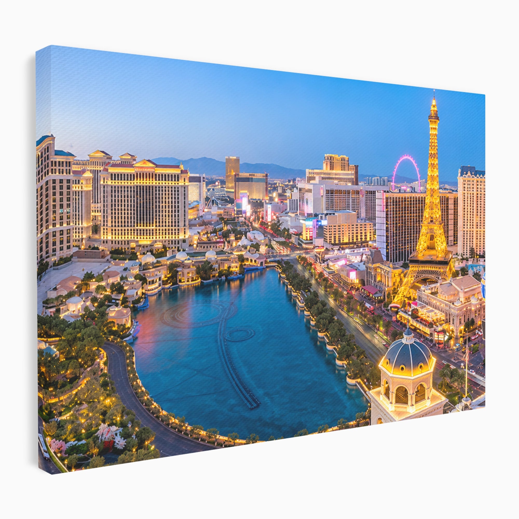 Tablou Canvas Premium LuxCanva® O1074, Panorama Las Vegas, Las Vegas, Oras, Peisaj Urban, Luminat, Seara, Living, Birou, Culori Vibrante