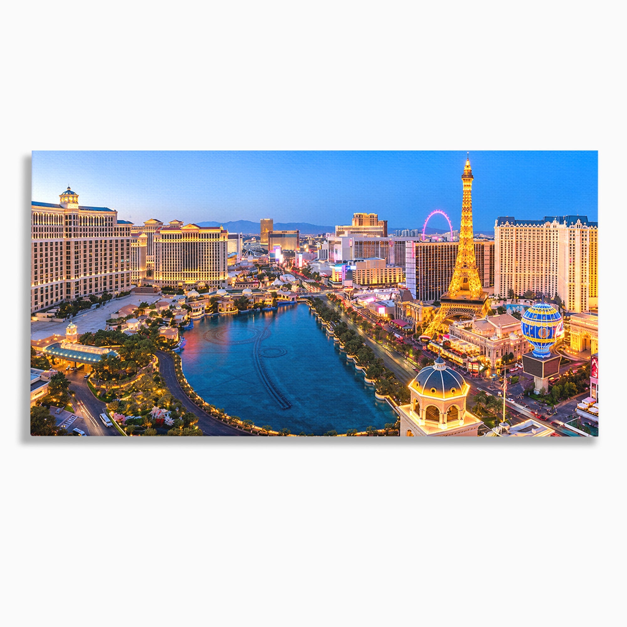 Tablou Canvas Premium LuxCanva® O1074, Panorama Las Vegas, Las Vegas, Oras, Peisaj Urban, Luminat, Seara, Living, Birou, Culori Vibrante