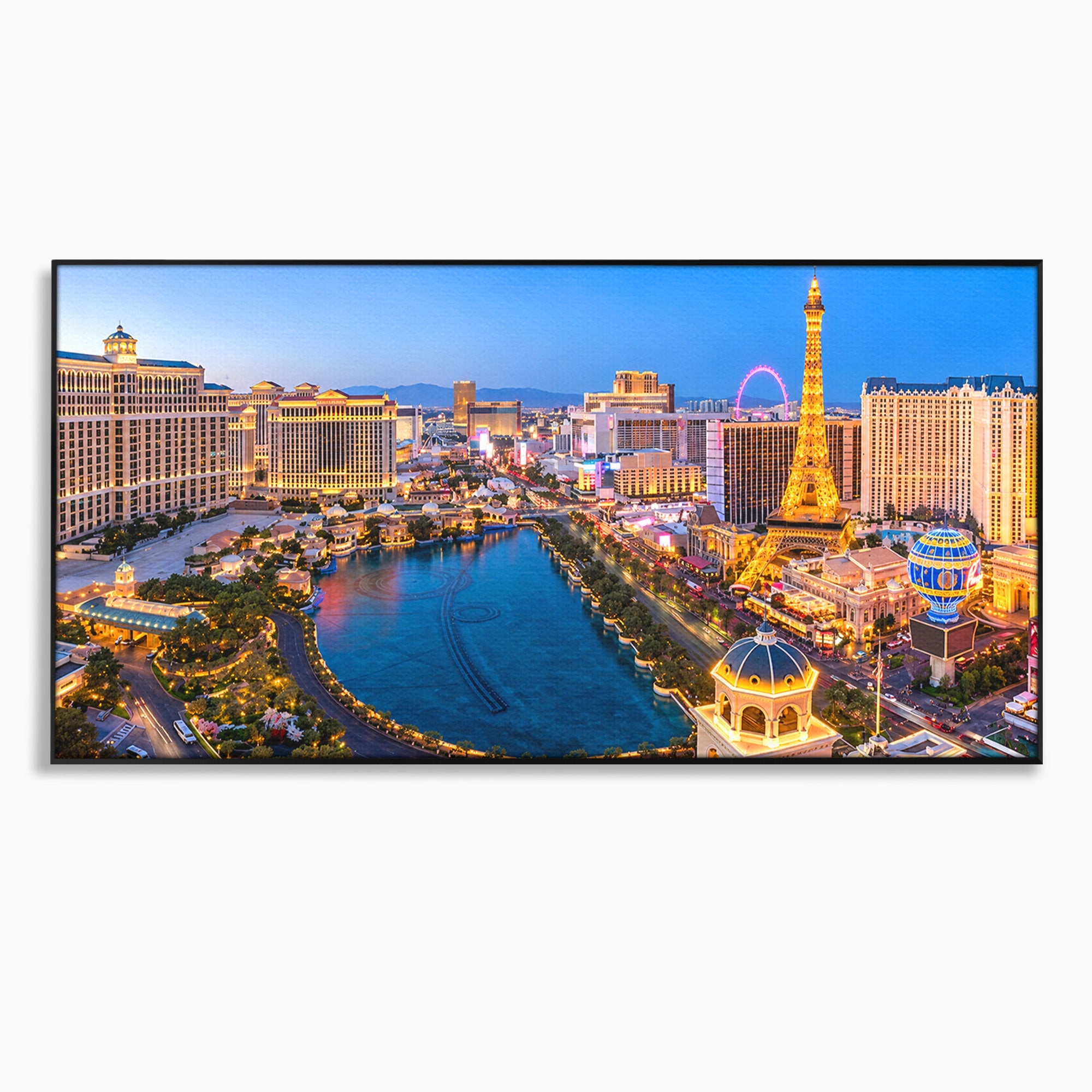 Tablou Canvas Premium LuxCanva® O1074, Panorama Las Vegas, Las Vegas, Oras, Peisaj Urban, Luminat, Seara, Living, Birou, Culori Vibrante