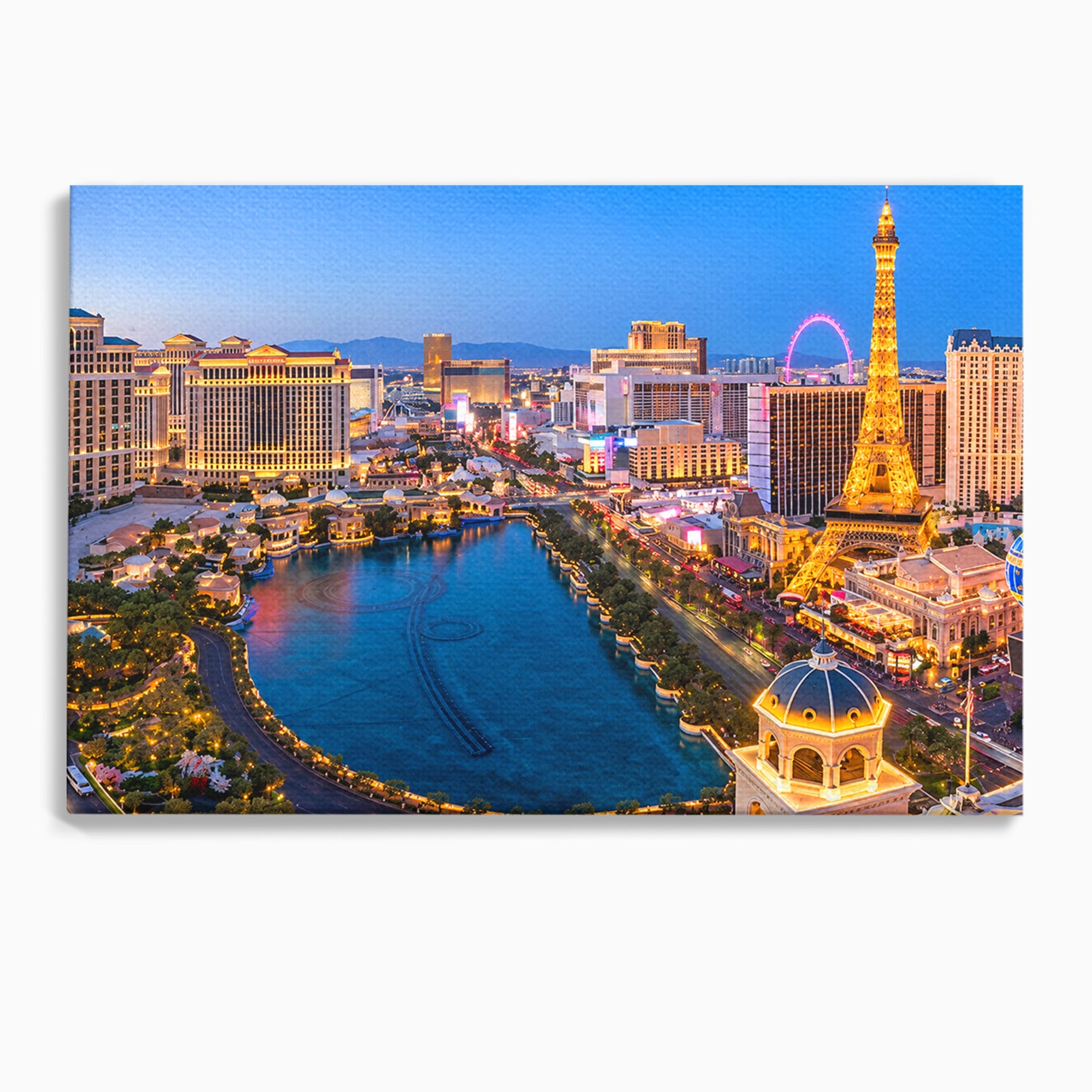 Tablou Canvas Premium LuxCanva® O1074, Panorama Las Vegas, Las Vegas, Oras, Peisaj Urban, Luminat, Seara, Living, Birou, Culori Vibrante