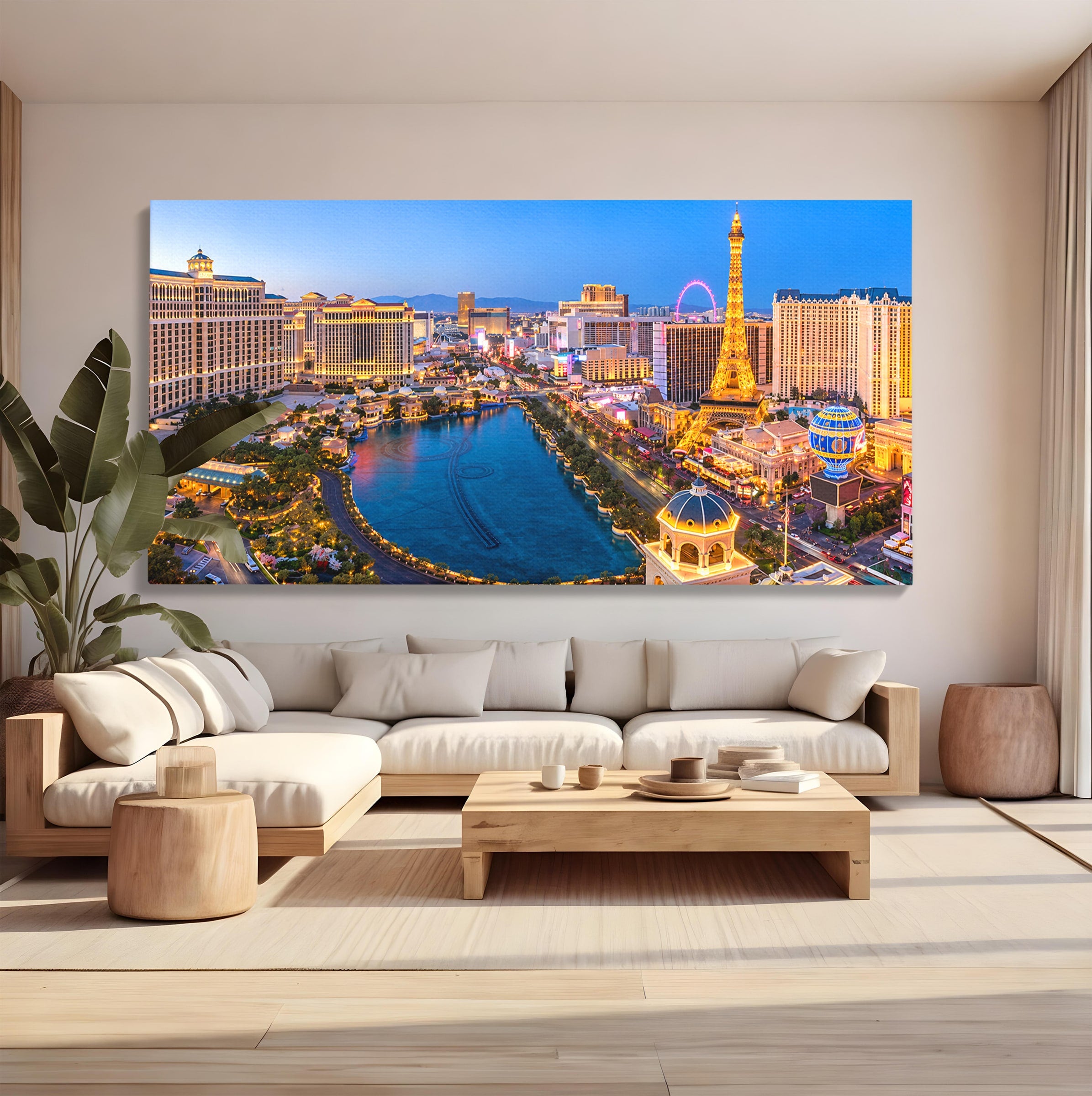 Tablou Canvas Premium LuxCanva® O1074, Panorama Las Vegas, Las Vegas, Oras, Peisaj Urban, Luminat, Seara, Living, Birou, Culori Vibrante