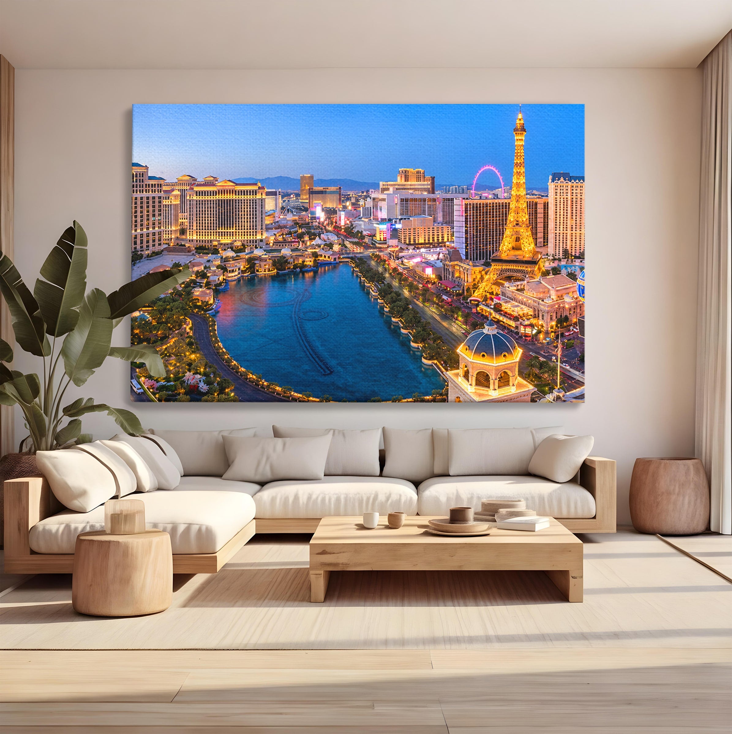 Tablou Canvas Premium LuxCanva® O1074, Panorama Las Vegas, Las Vegas, Oras, Peisaj Urban, Luminat, Seara, Living, Birou, Culori Vibrante