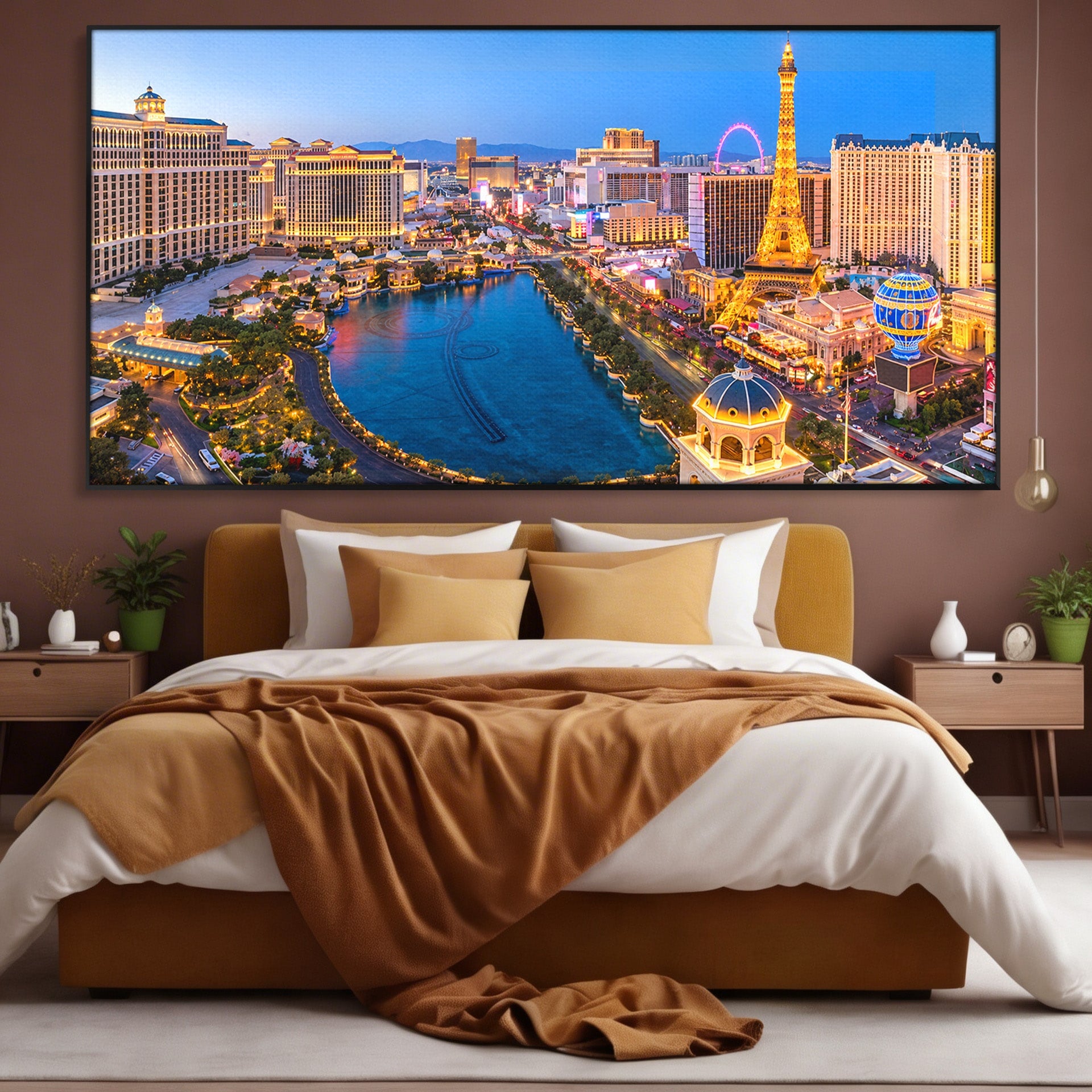 Tablou Canvas Premium LuxCanva® O1074, Panorama Las Vegas, Las Vegas, Oras, Peisaj Urban, Luminat, Seara, Living, Birou, Culori Vibrante