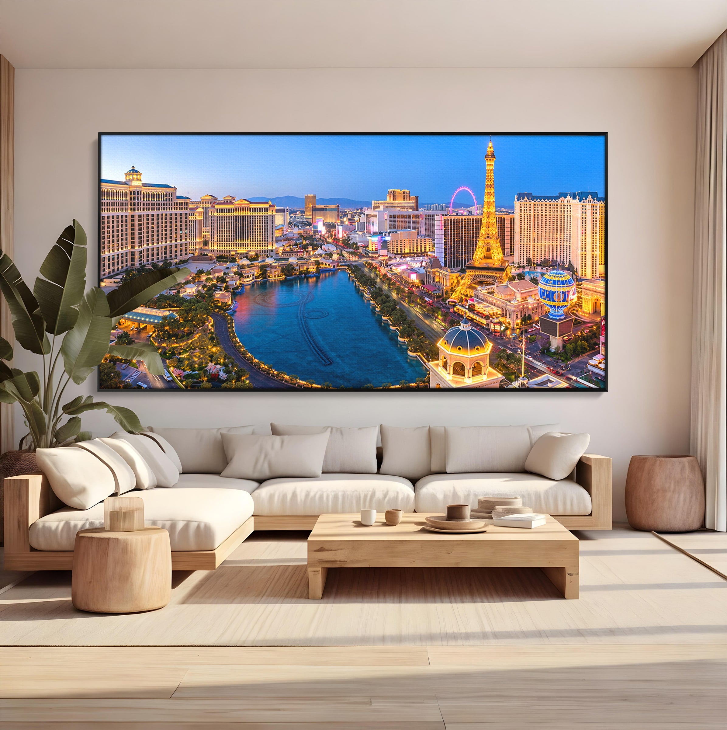 Tablou Canvas Premium LuxCanva® O1074, Panorama Las Vegas, Las Vegas, Oras, Peisaj Urban, Luminat, Seara, Living, Birou, Culori Vibrante