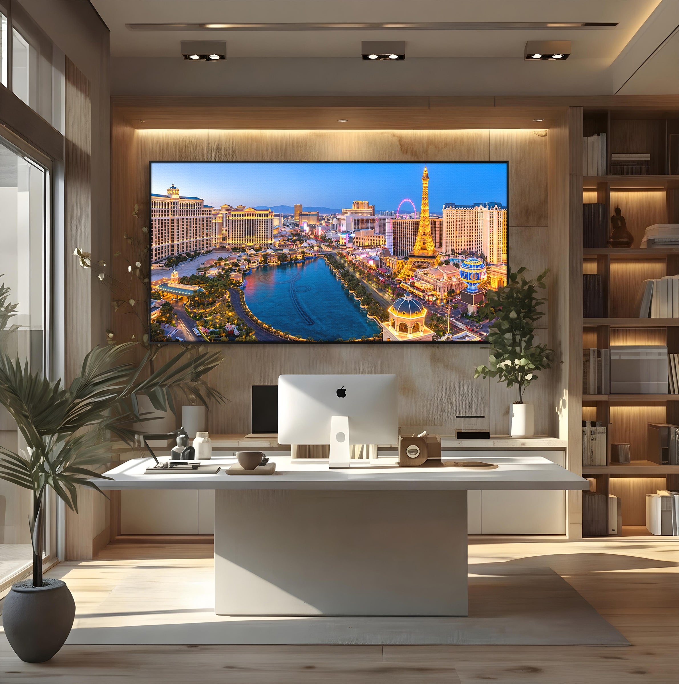 Tablou Canvas Premium LuxCanva® O1074, Panorama Las Vegas, Las Vegas, Oras, Peisaj Urban, Luminat, Seara, Living, Birou, Culori Vibrante