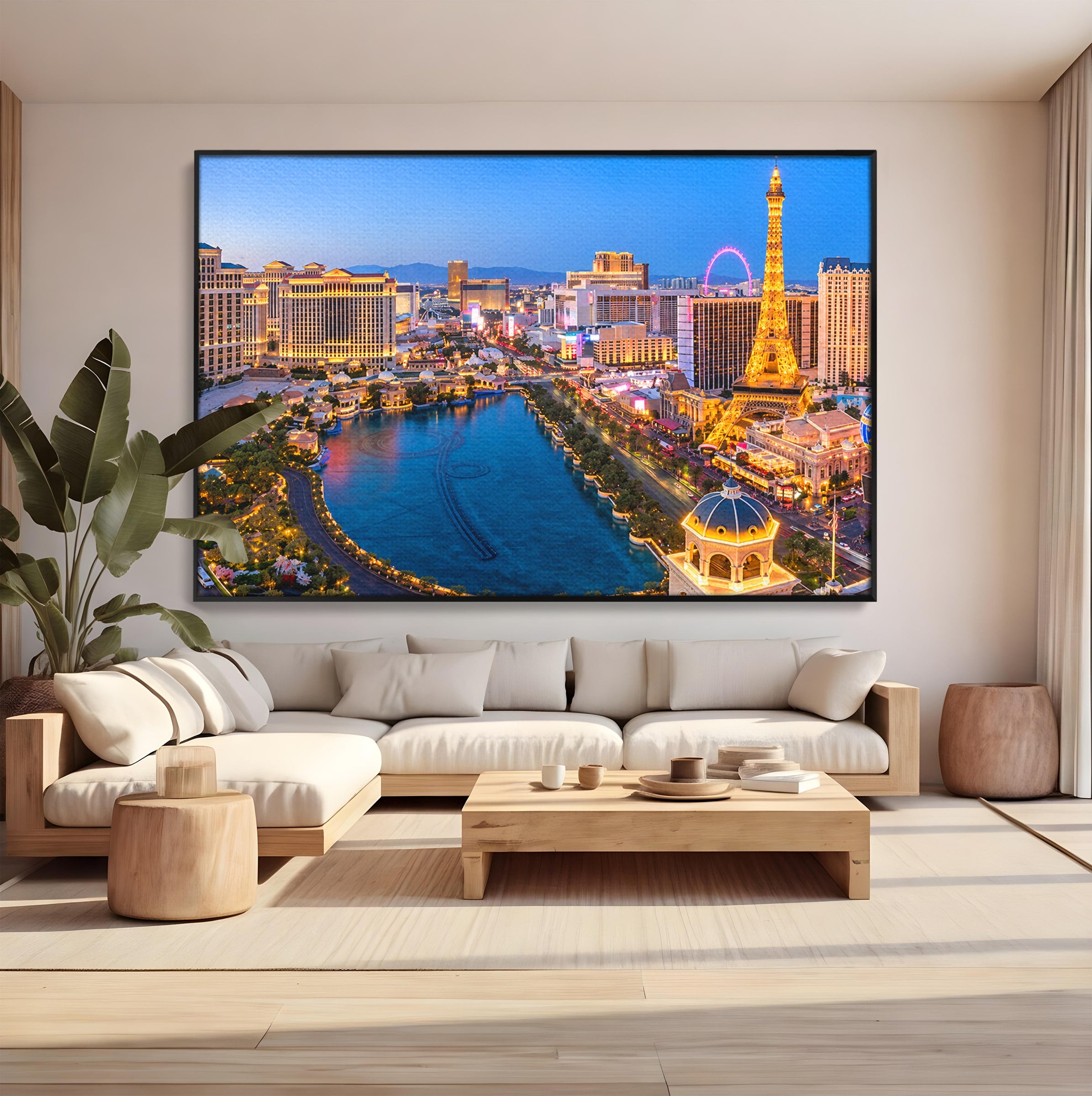 Tablou Canvas Premium LuxCanva® O1074, Panorama Las Vegas, Las Vegas, Oras, Peisaj Urban, Luminat, Seara, Living, Birou, Culori Vibrante