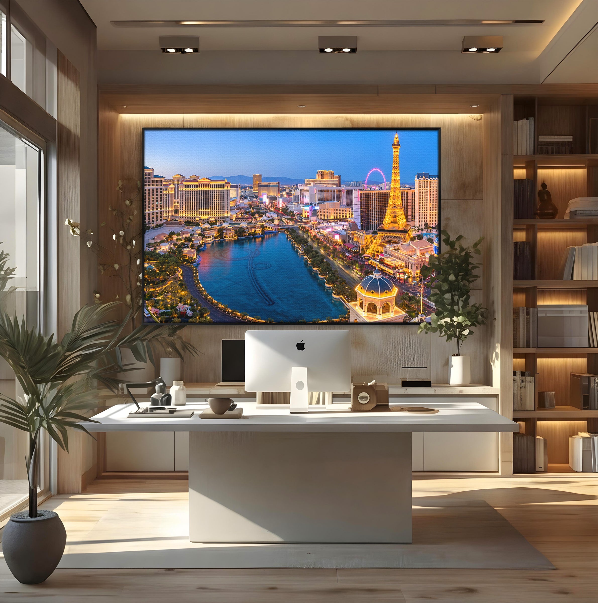Tablou Canvas Premium LuxCanva® O1074, Panorama Las Vegas, Las Vegas, Oras, Peisaj Urban, Luminat, Seara, Living, Birou, Culori Vibrante