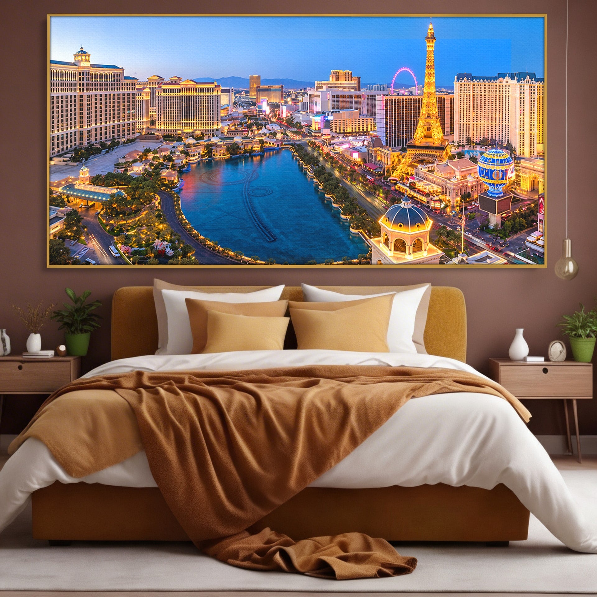 Tablou Canvas Premium LuxCanva® O1074, Panorama Las Vegas, Las Vegas, Oras, Peisaj Urban, Luminat, Seara, Living, Birou, Culori Vibrante
