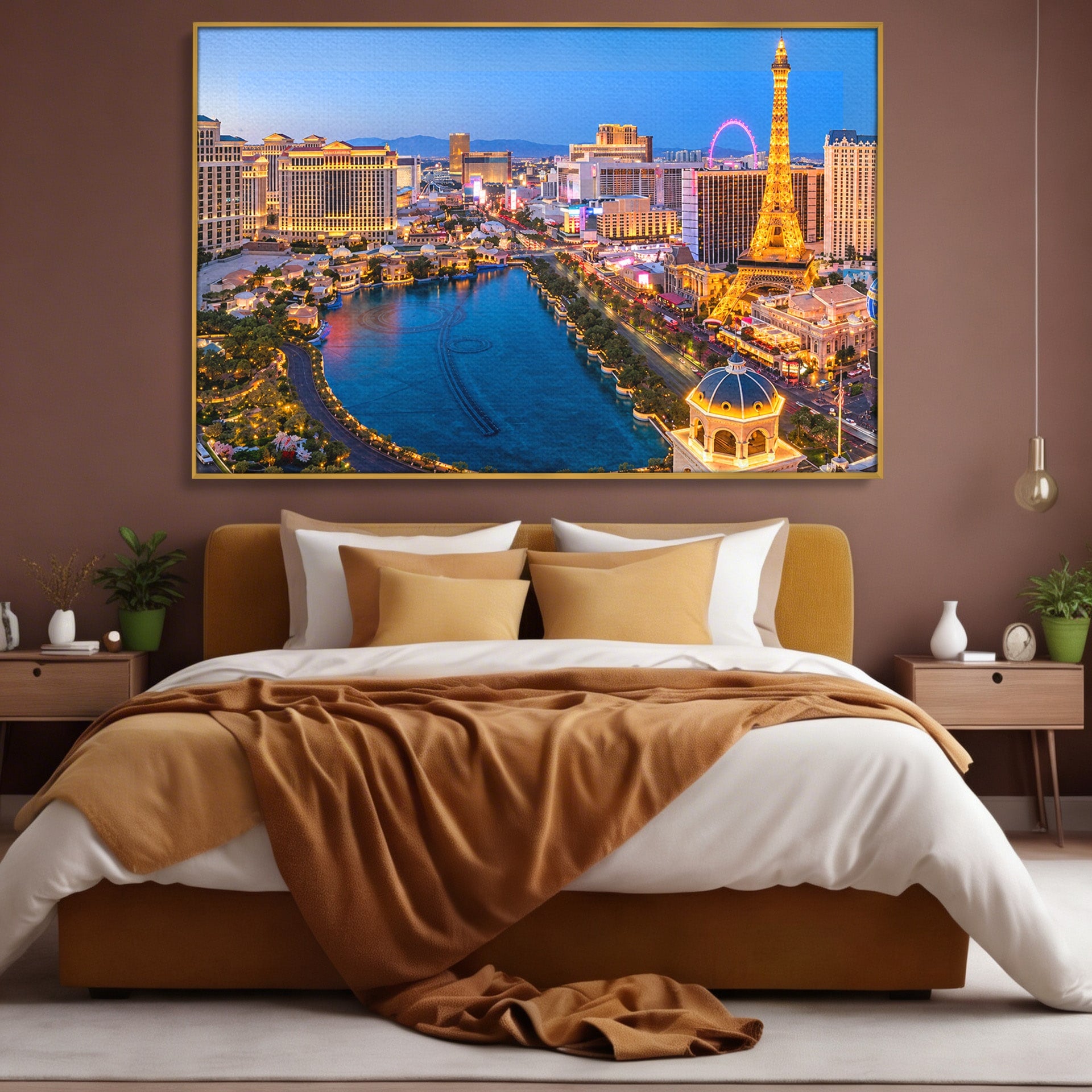Tablou Canvas Premium LuxCanva® O1074, Panorama Las Vegas, Las Vegas, Oras, Peisaj Urban, Luminat, Seara, Living, Birou, Culori Vibrante